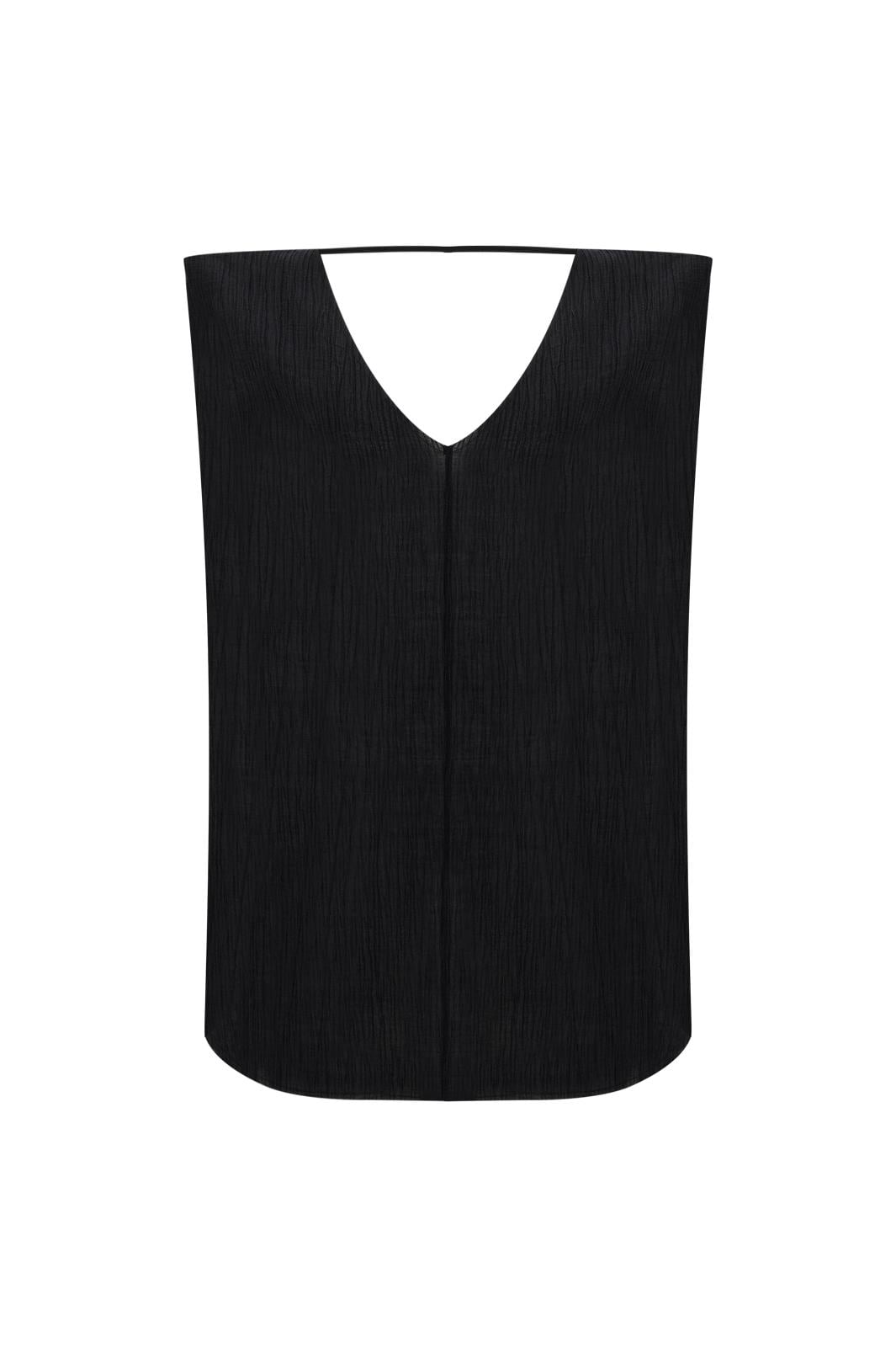 Siyah V Yaka Tencel Oversize Bluz