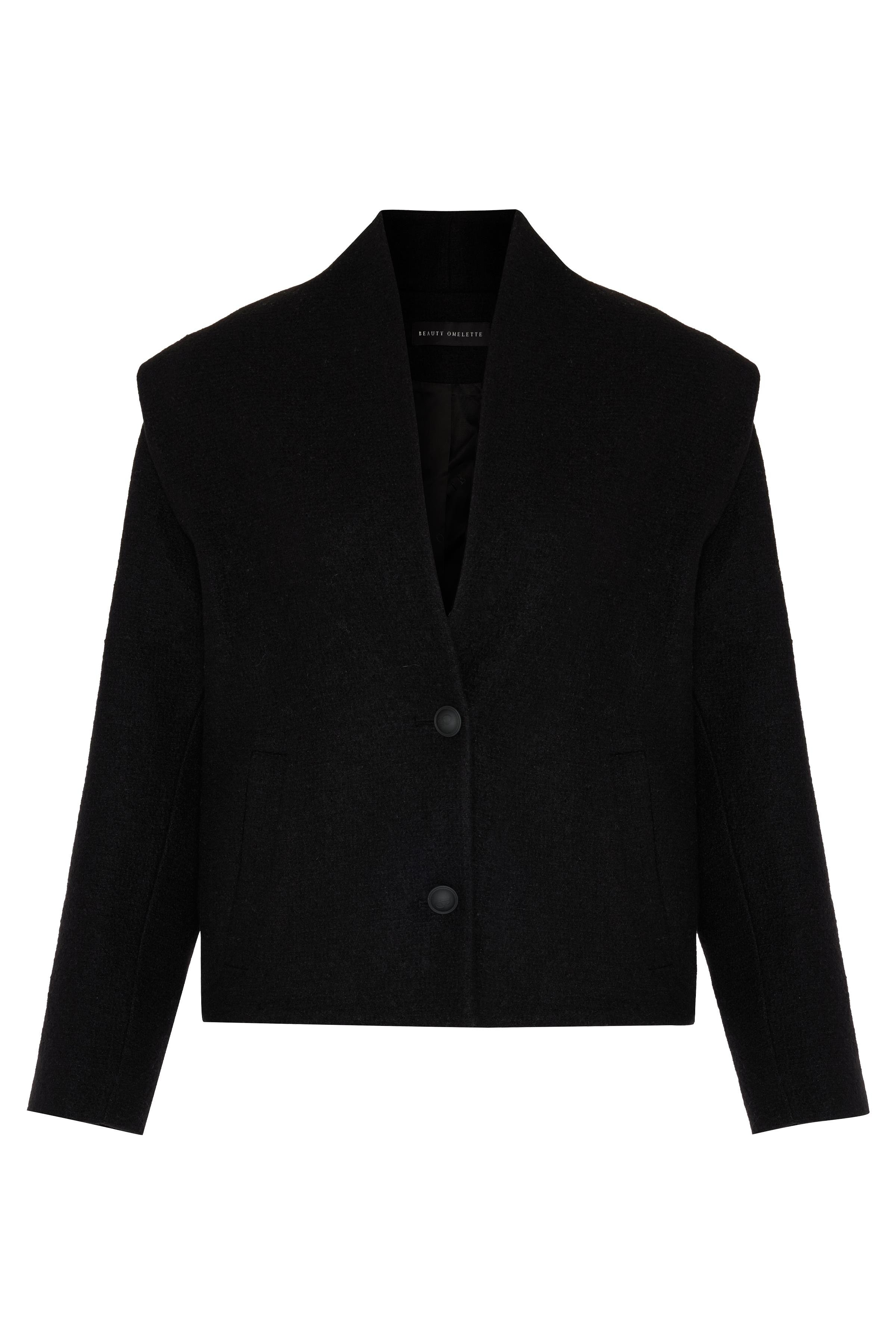 Siyah Vatkalı Kısa Yün Kaban