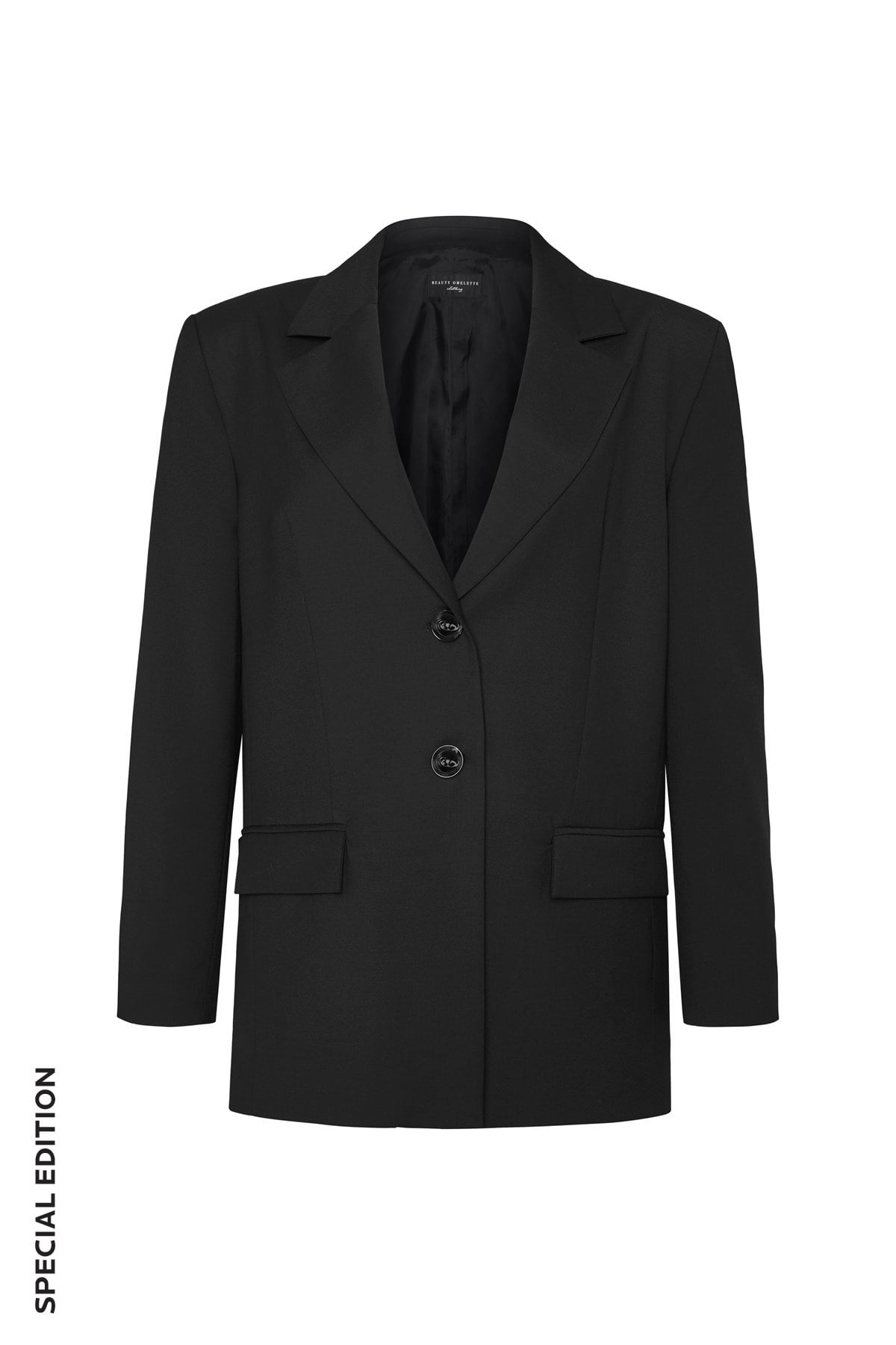 Siyah Vatkalı Oversize Yünlü Blazer- Special Edition