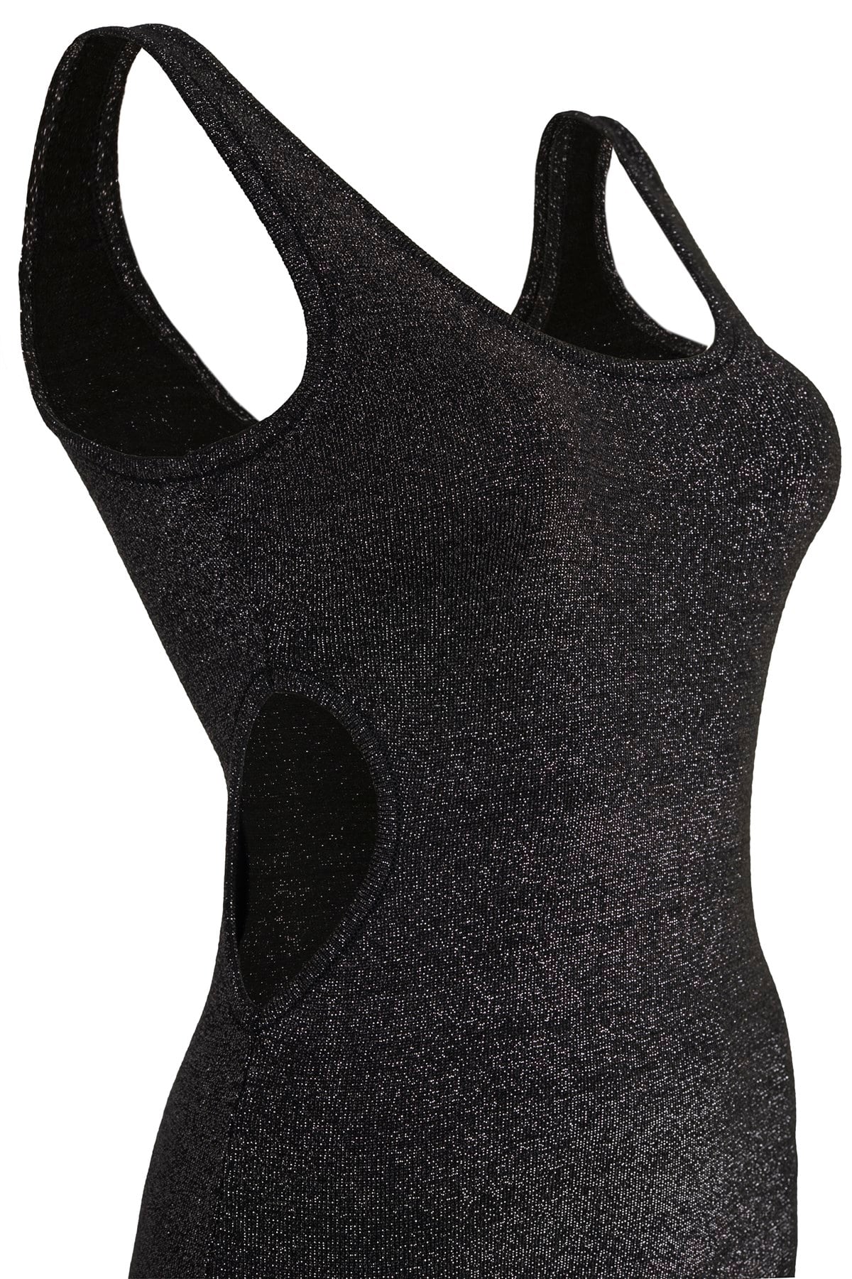 Siyah Yan Dekolteli Simli Triko Elbise