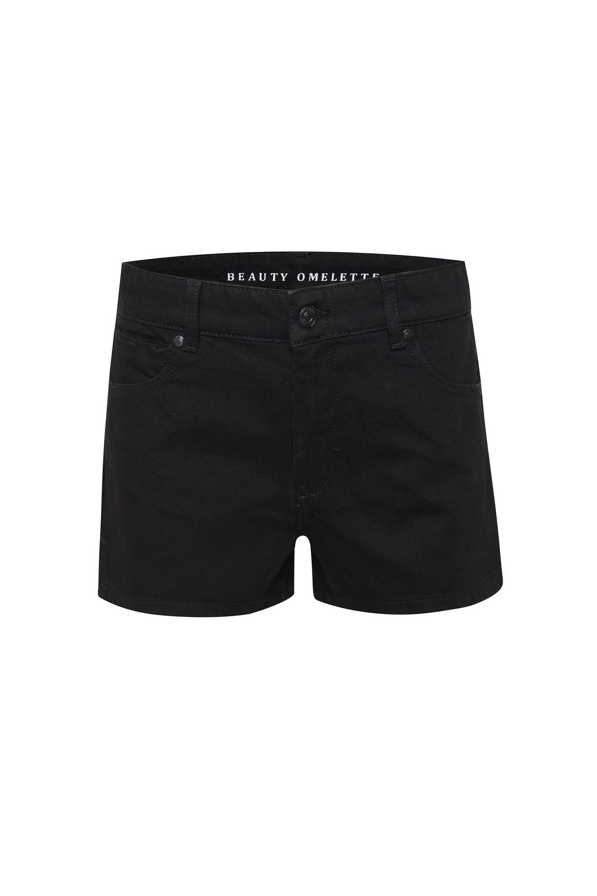 Siyah Yırtmaç Detaylı Jean Şort