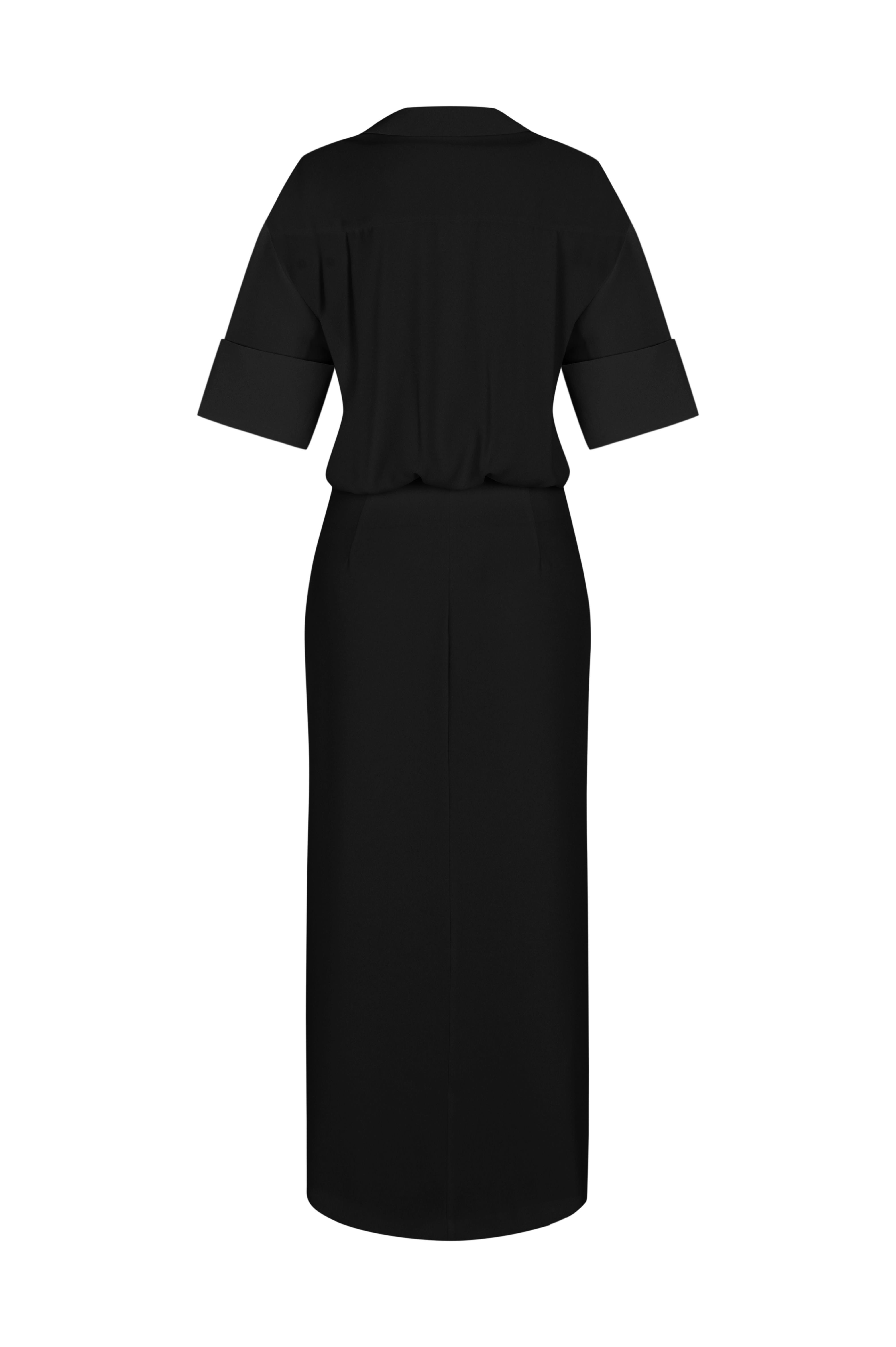 Siyah Yırtmaçlı Krep Gömlek Elbise