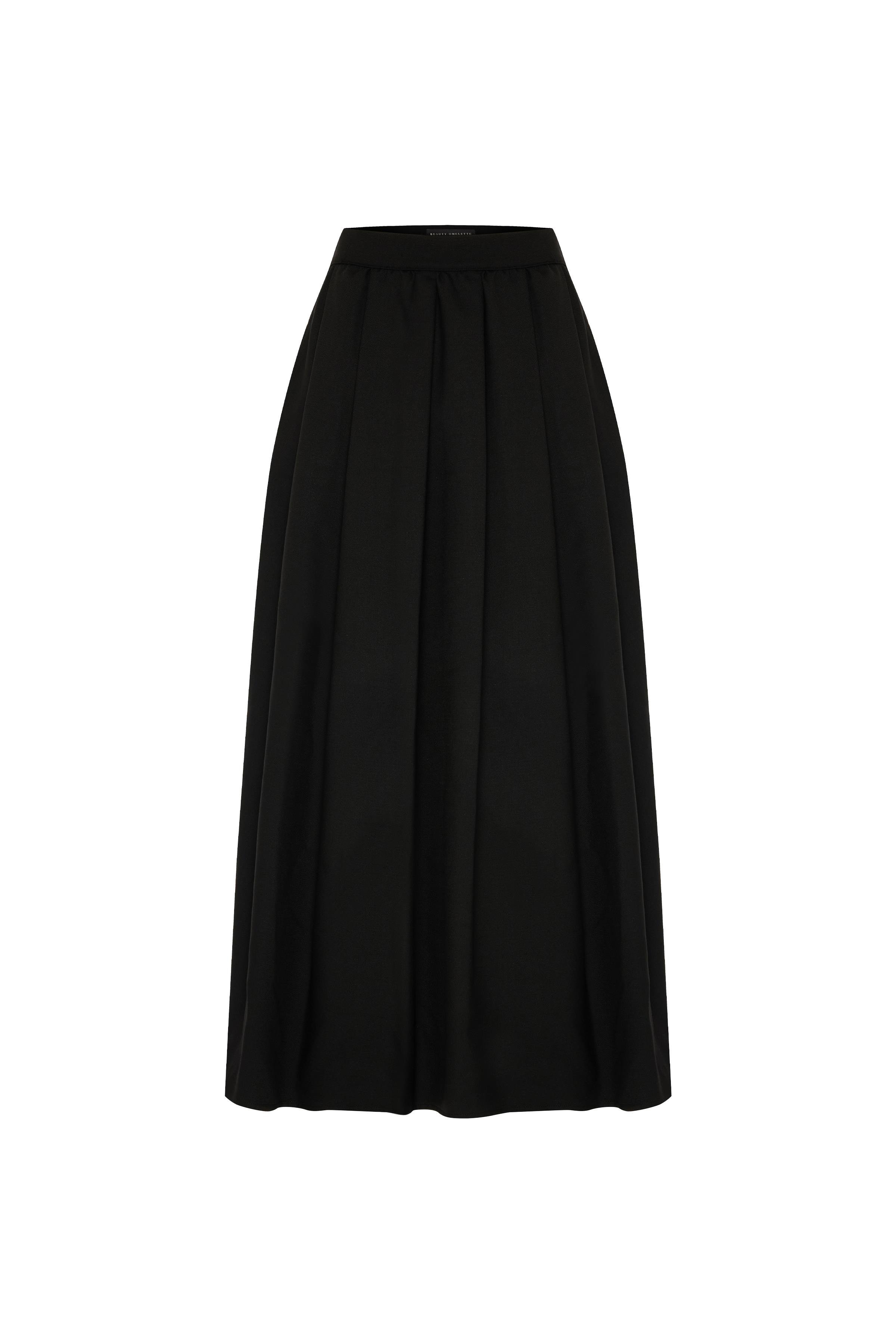 Siyah Yünlü Kalın Pileli Etek