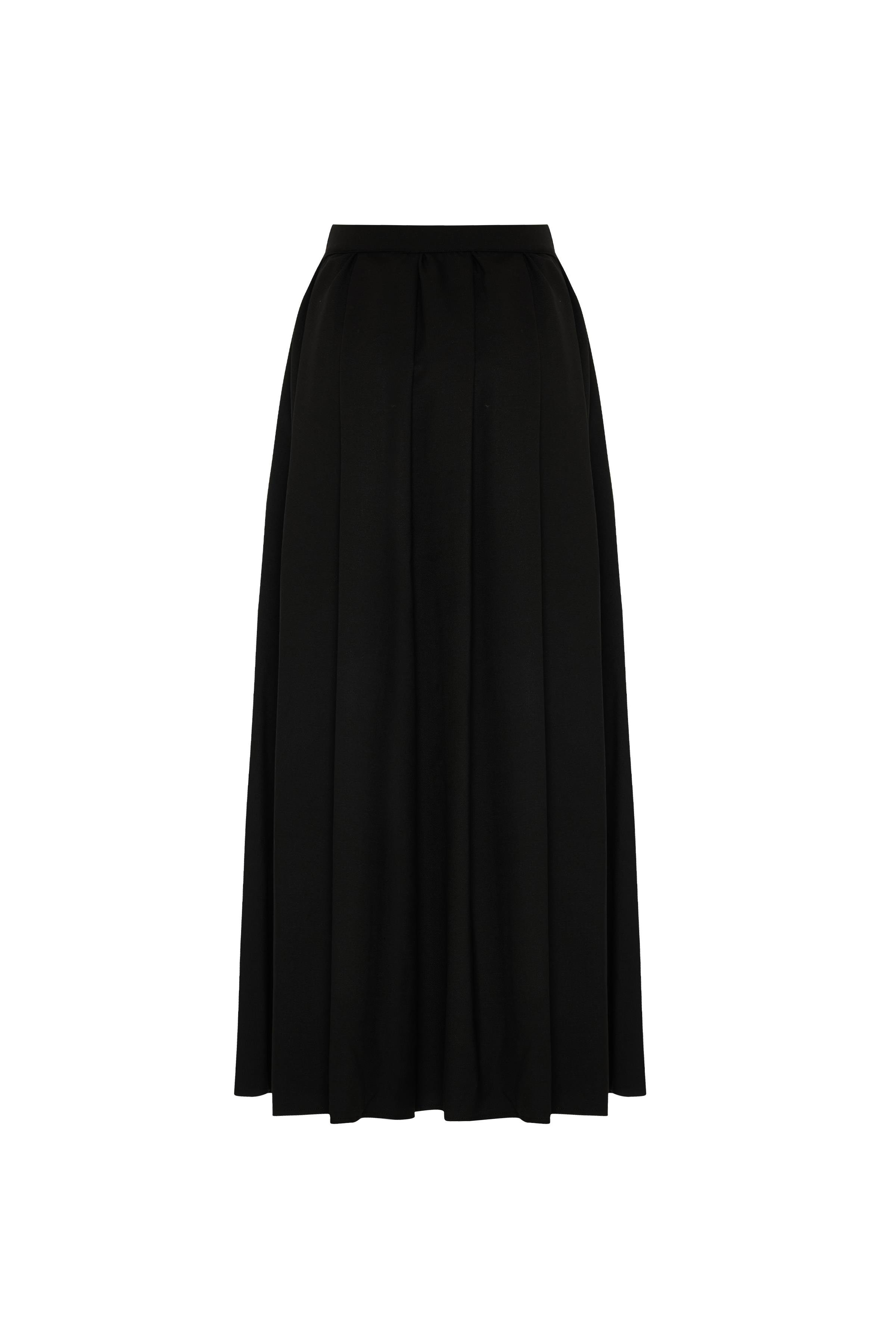 Siyah Yünlü Kalın Pileli Etek