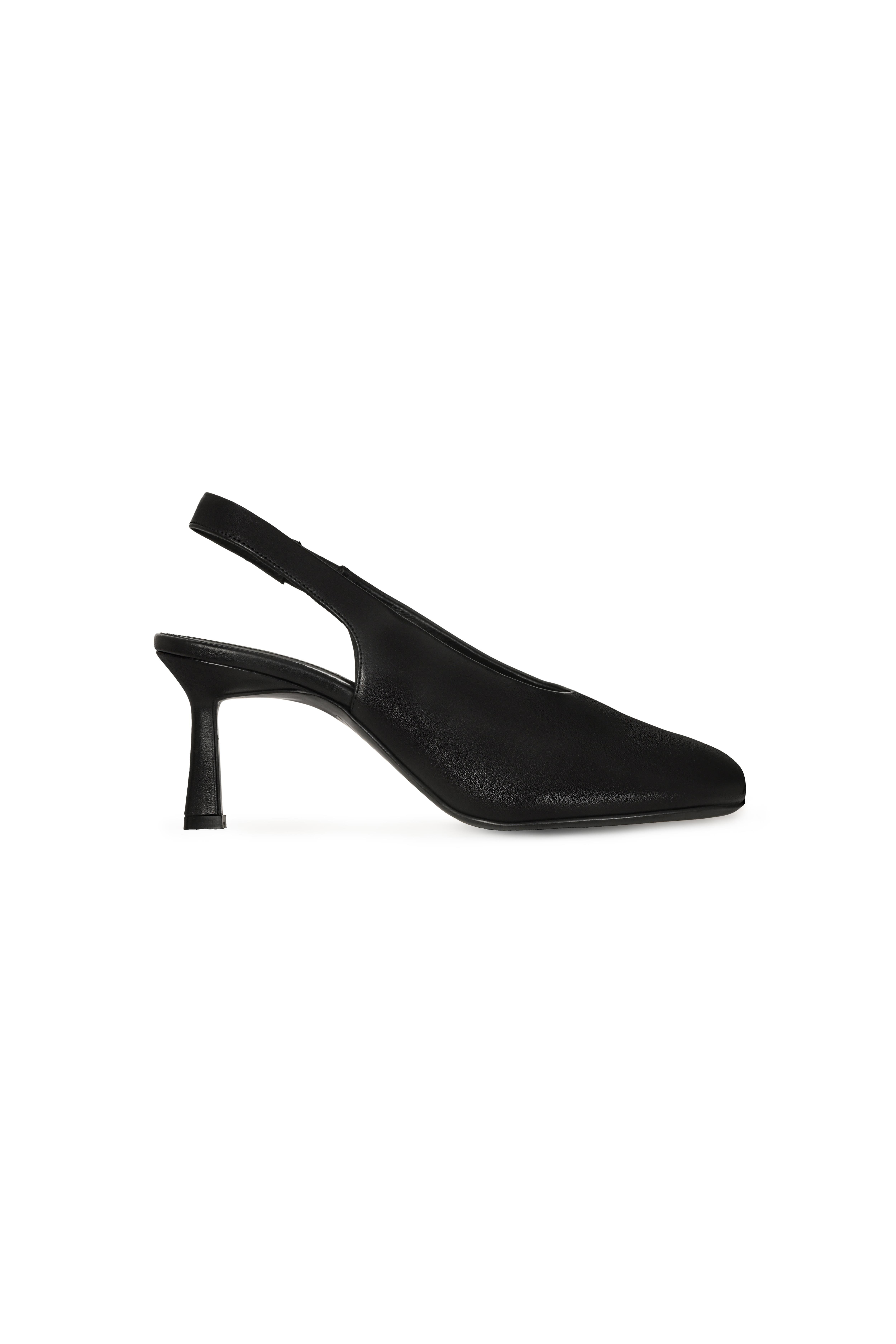 Siyah Yuvarlak Burun Slingback Deri Ayakkabı