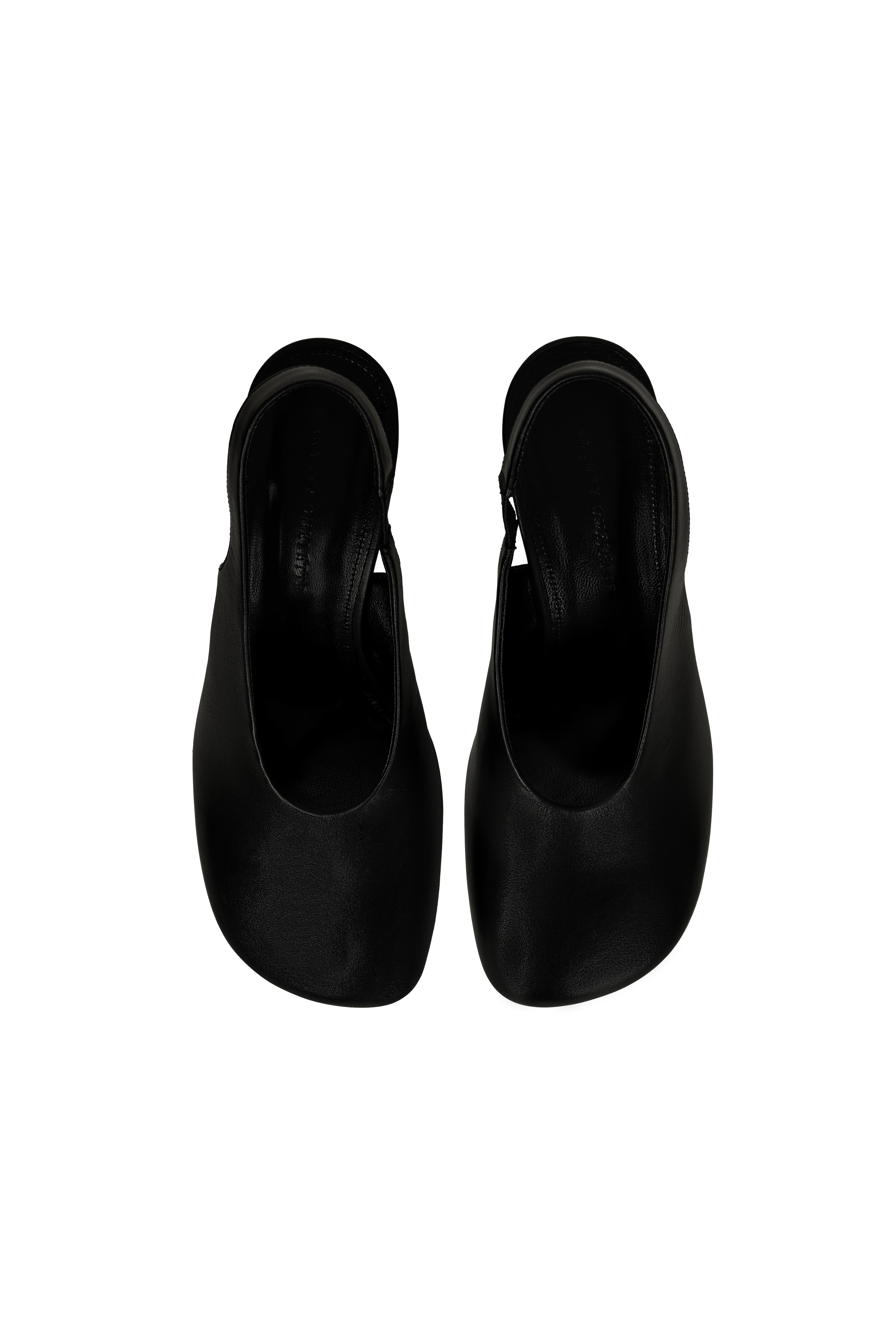 Siyah Yuvarlak Burun Slingback Deri Ayakkabı