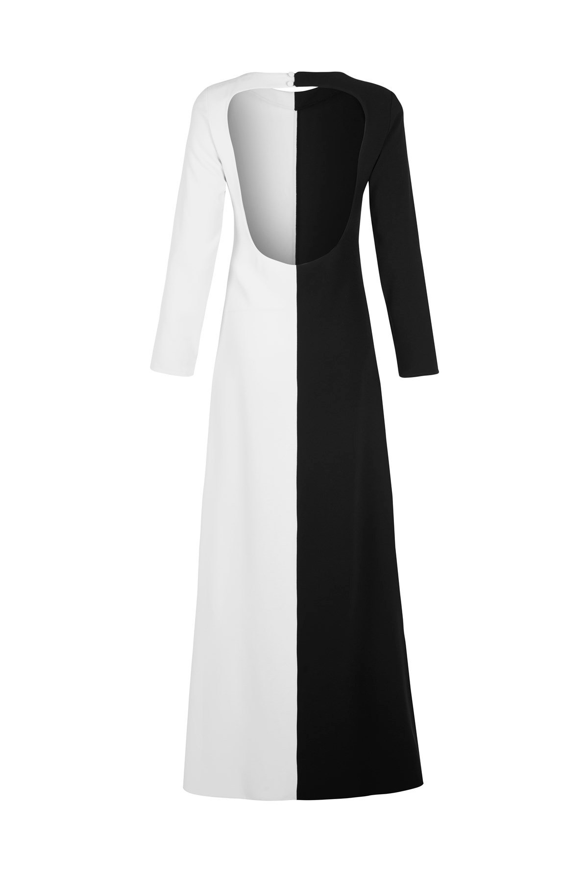 Siyah/Beyaz Colorblock Derin Yırtmaçlı Uzun Elbise
