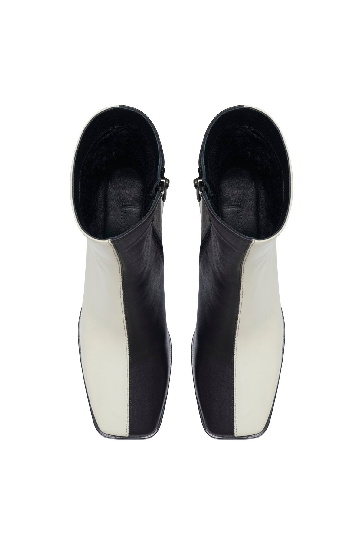 Siyah/Taş Colorblock Kalın Topuklu Deri Bot