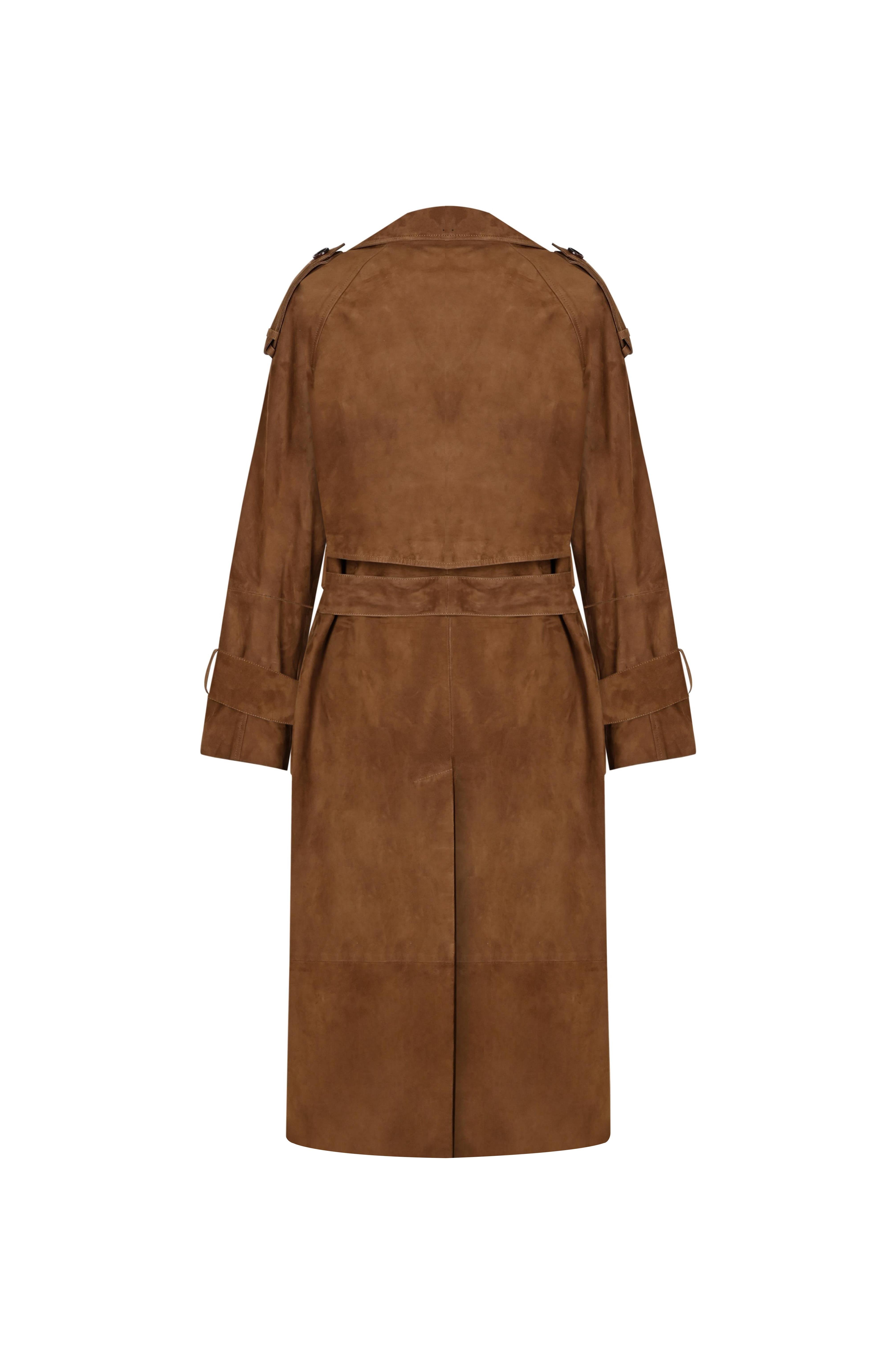 Taba Vatkalı Oversize Süet Trenchcoat