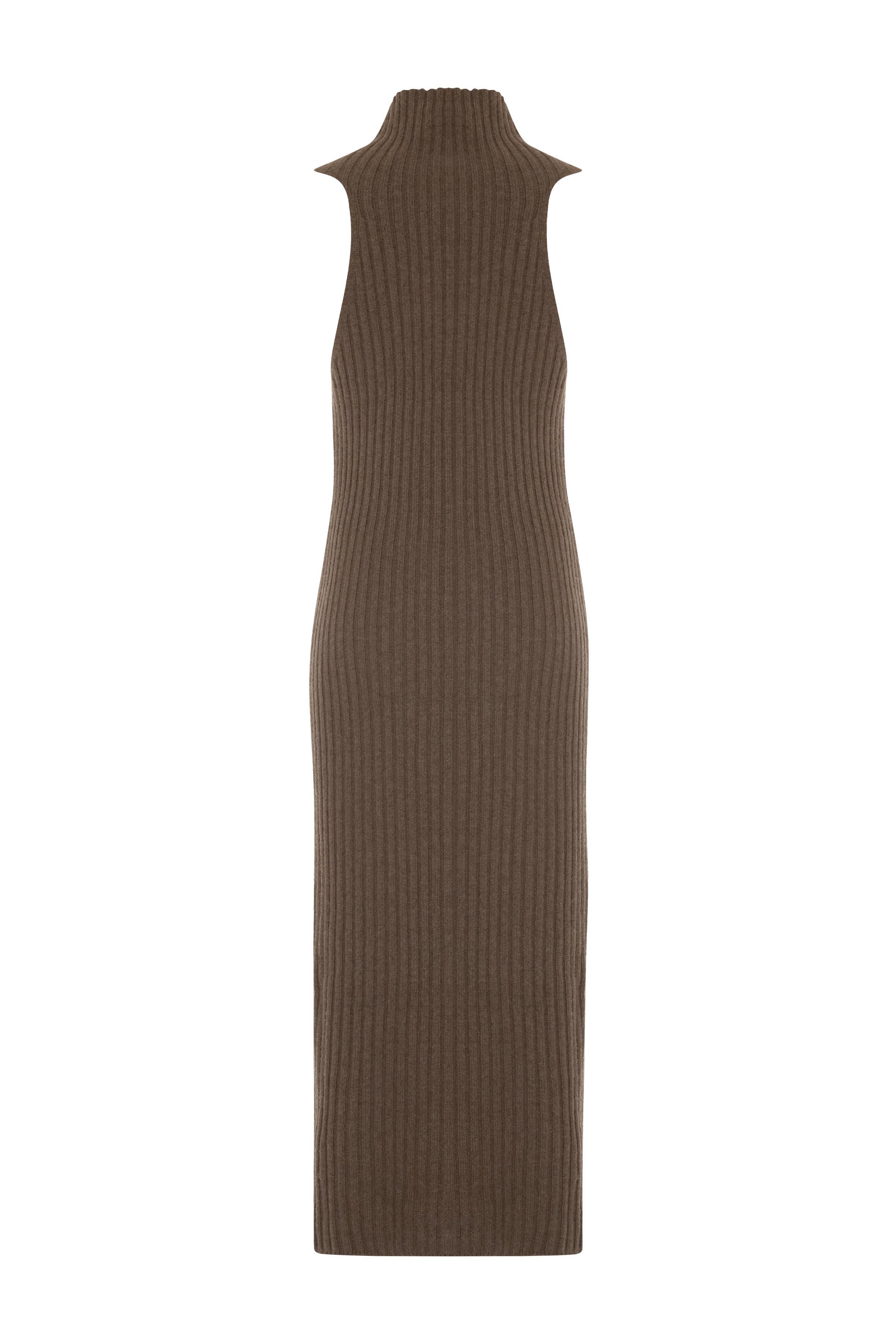 Vizon Boğazlı Ribli Kolsuz Triko Elbise