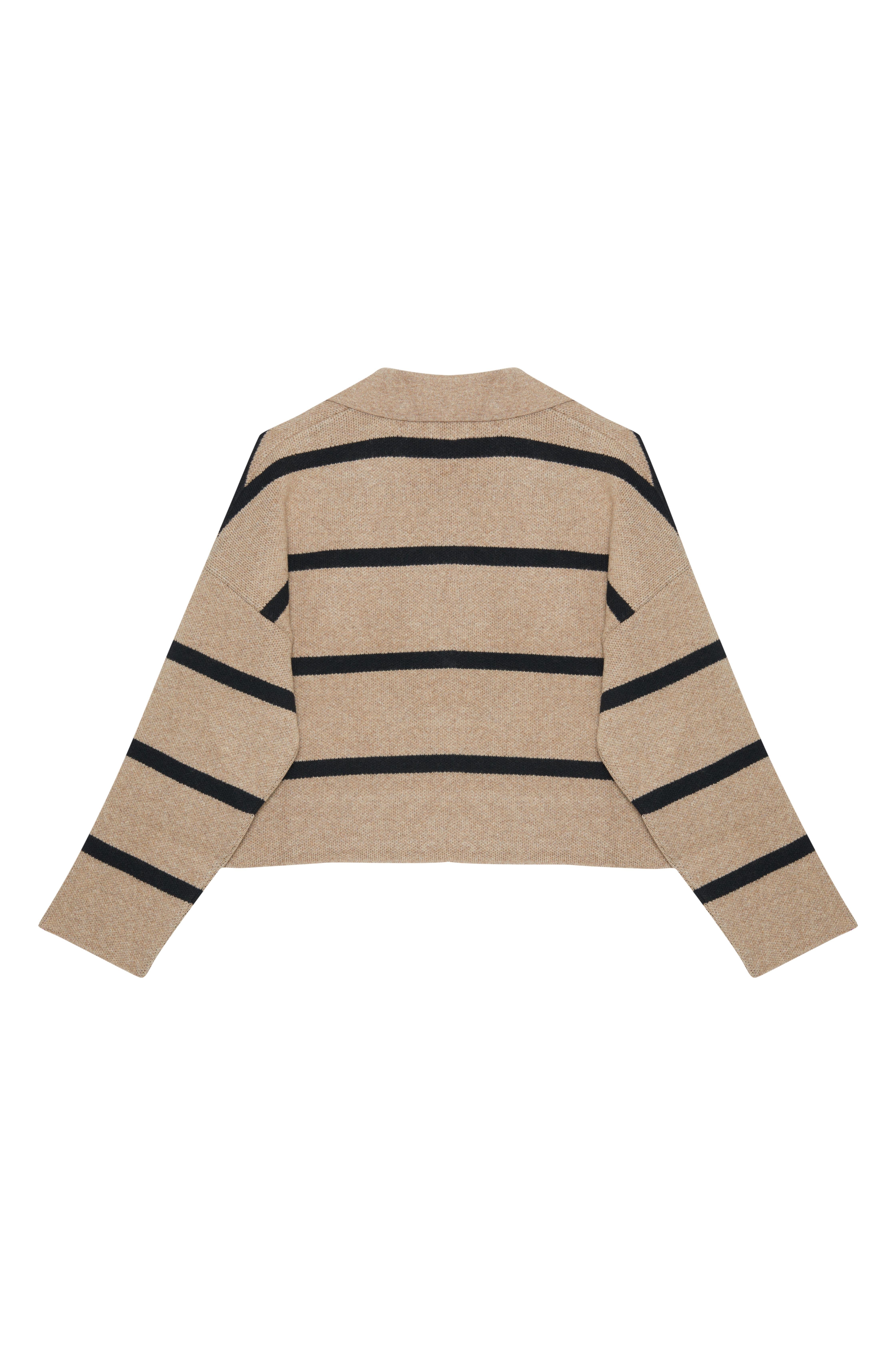 Vizon Çizgili Polo Yün Crop Kazak