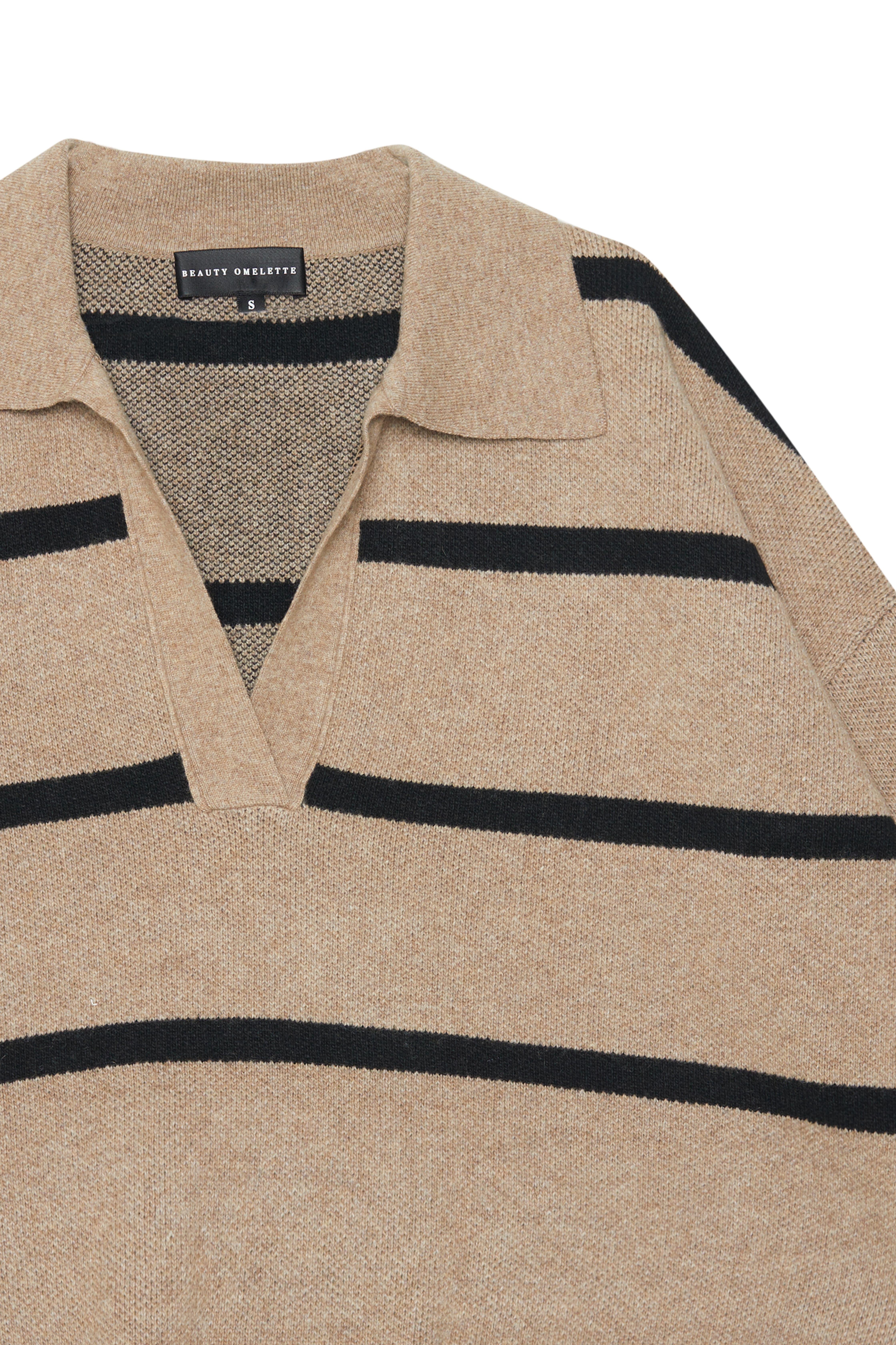 Vizon Çizgili Polo Yün Crop Kazak