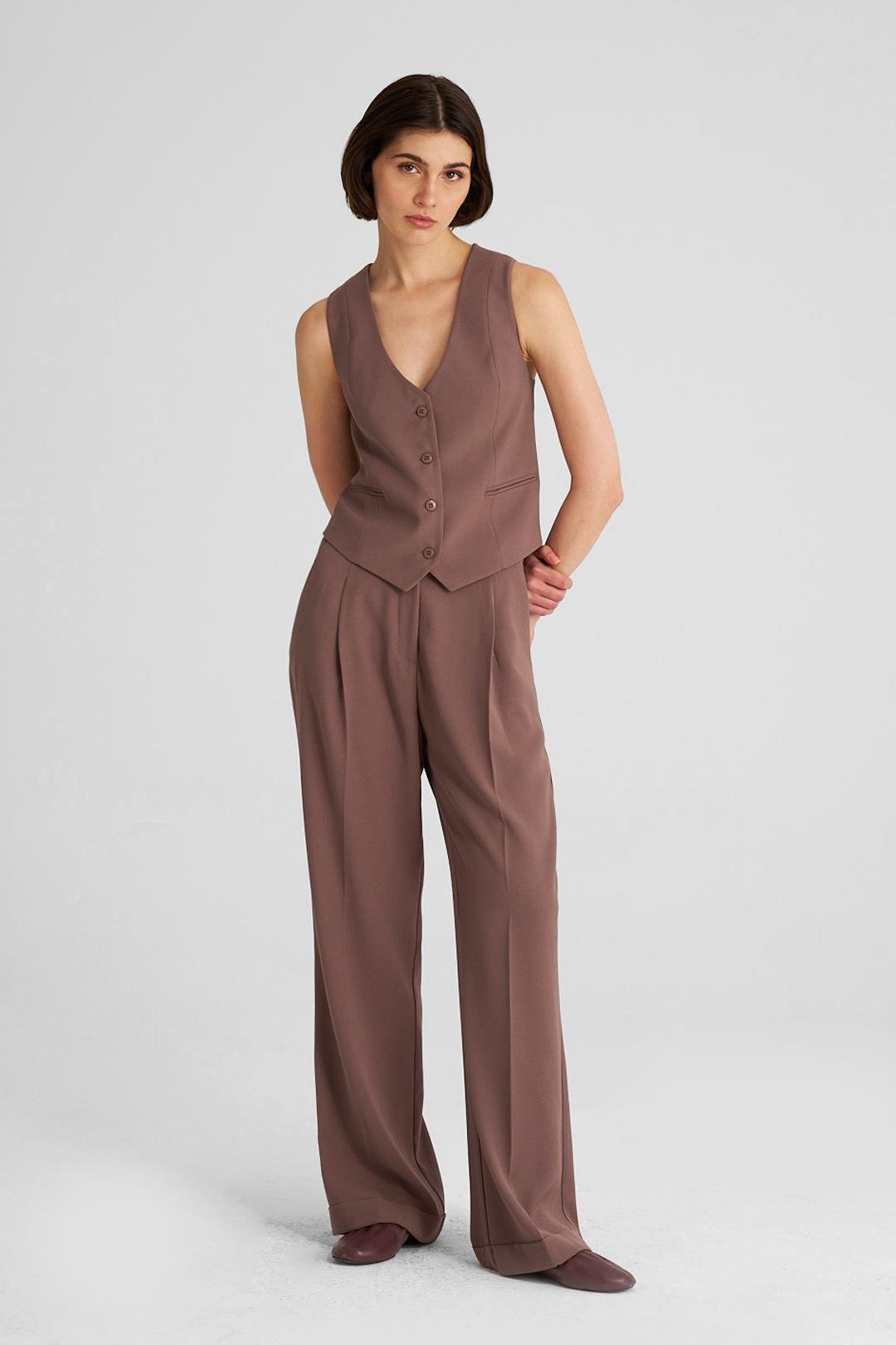 Vizon Duble Paça Krep Bol Pantolon