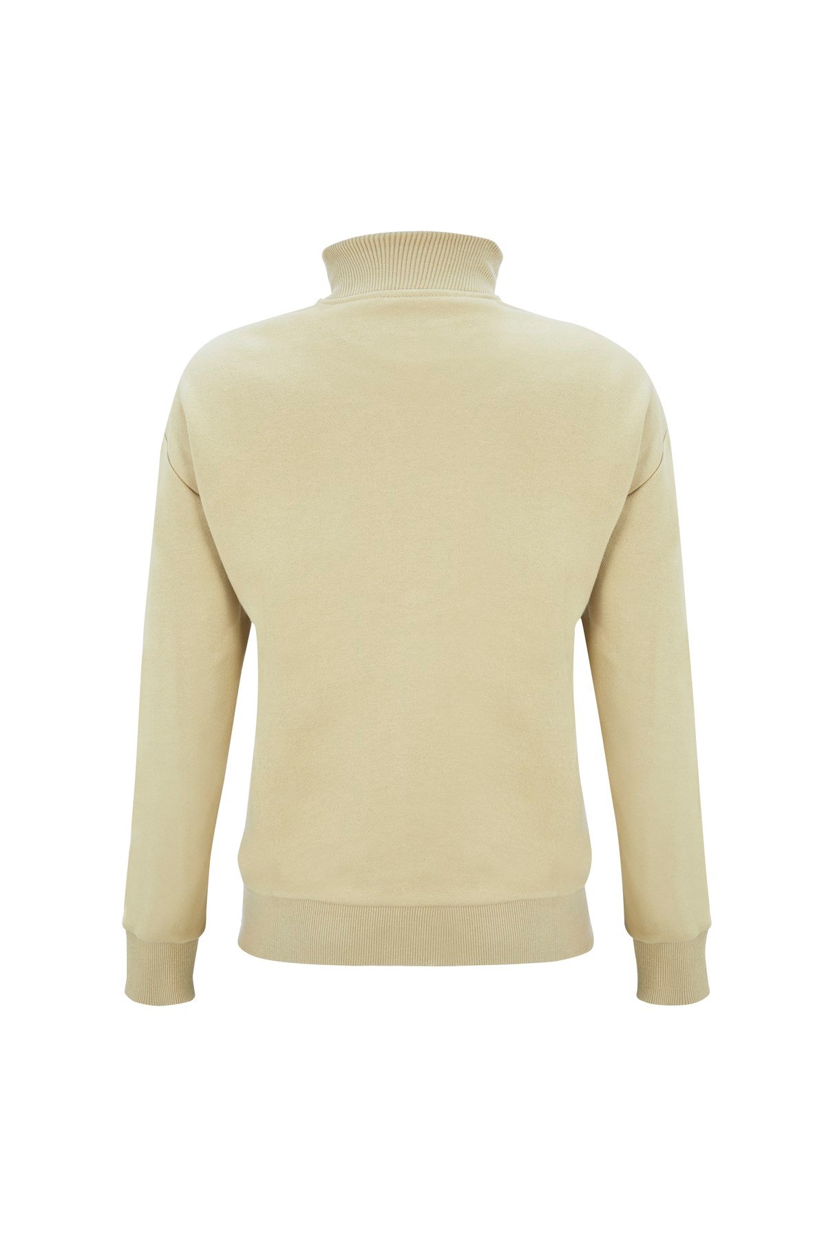Yağ Yeşili Fermuar Detaylı Dik Yaka Sweatshirt