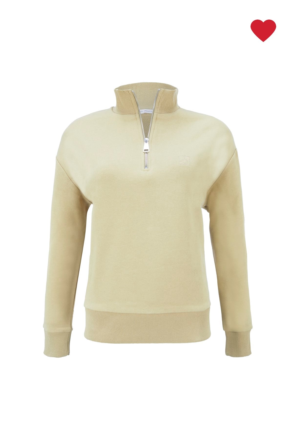 Yağ Yeşili Fermuar Detaylı Dik Yaka Sweatshirt