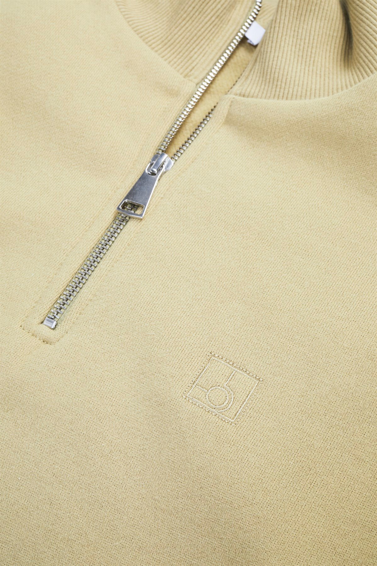 Yağ Yeşili Fermuar Detaylı Dik Yaka Sweatshirt