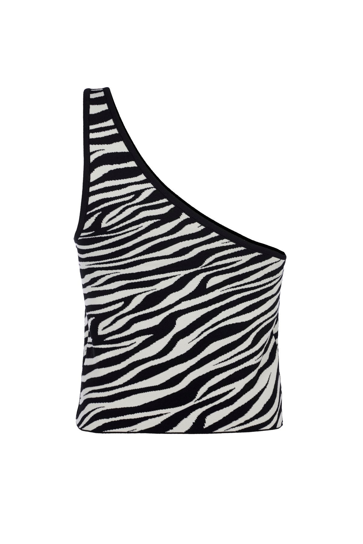 Zebra Desen Asimetrik Yaka Triko Atlet