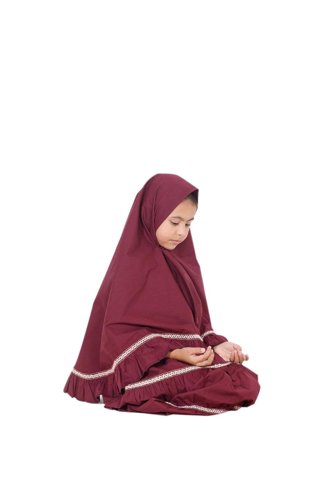 Fırfırlı Detaylı 2 Parçalı Kız Çocuk Namaz Elbisesi