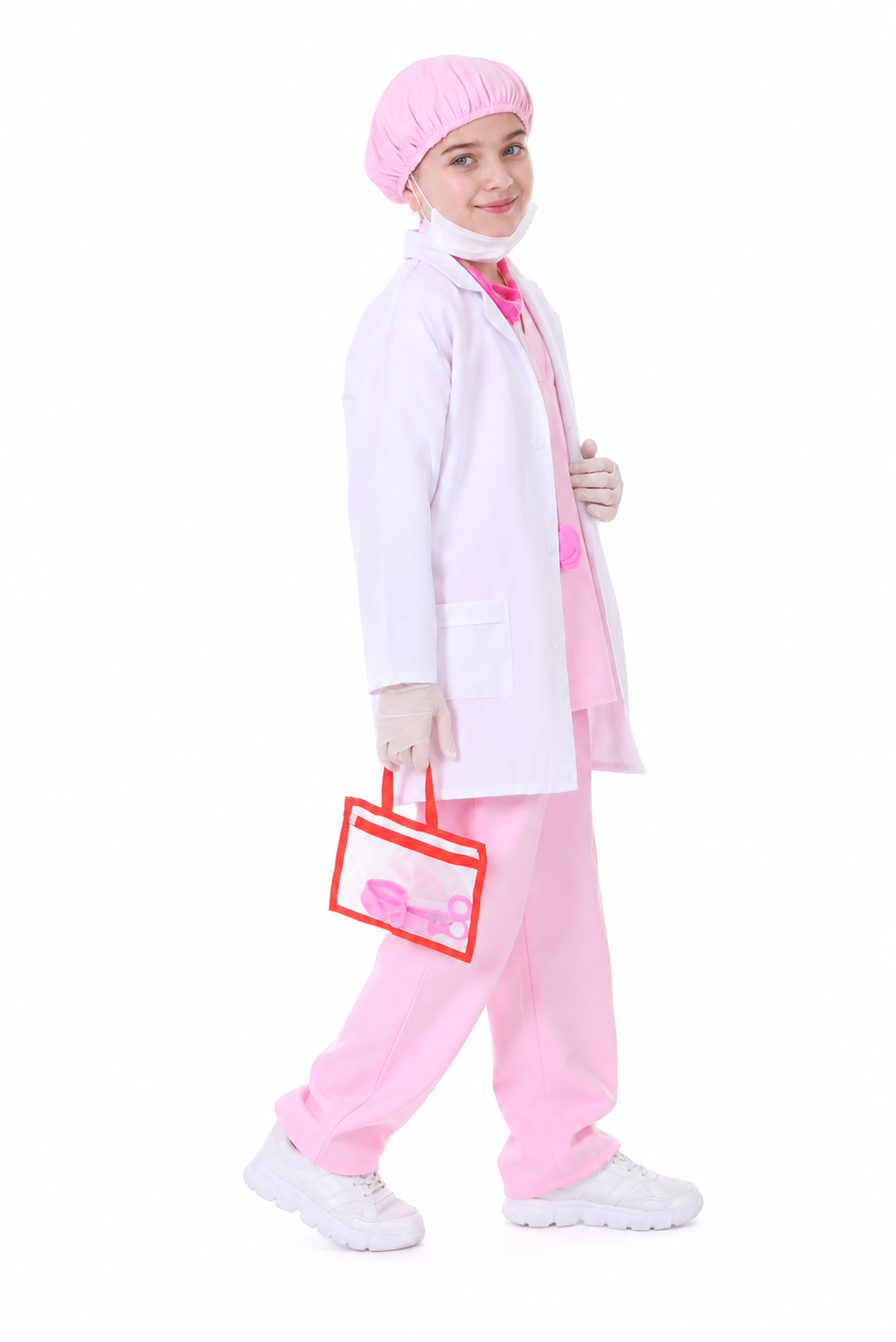 Kız Çocuk Doktor Kostümü – Pembe Cerrah Kıyafeti, Doktor Önlüğü ve Aksesuarlı Meslek Kostümü