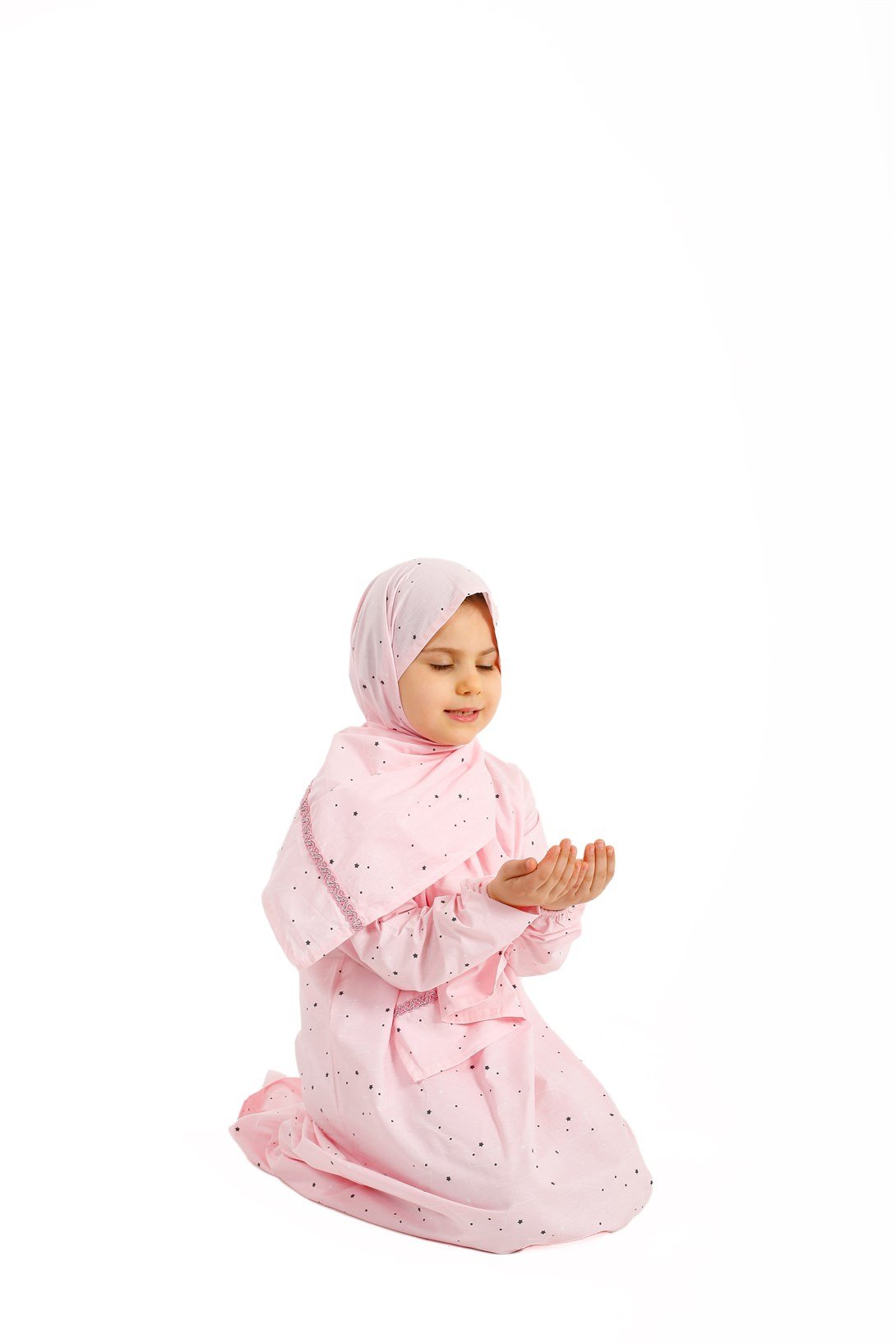 Kız Çocuk Pratik Namaz Elbisesi Fermuarlı Kolu Lastikli Yıldız Baskılı
