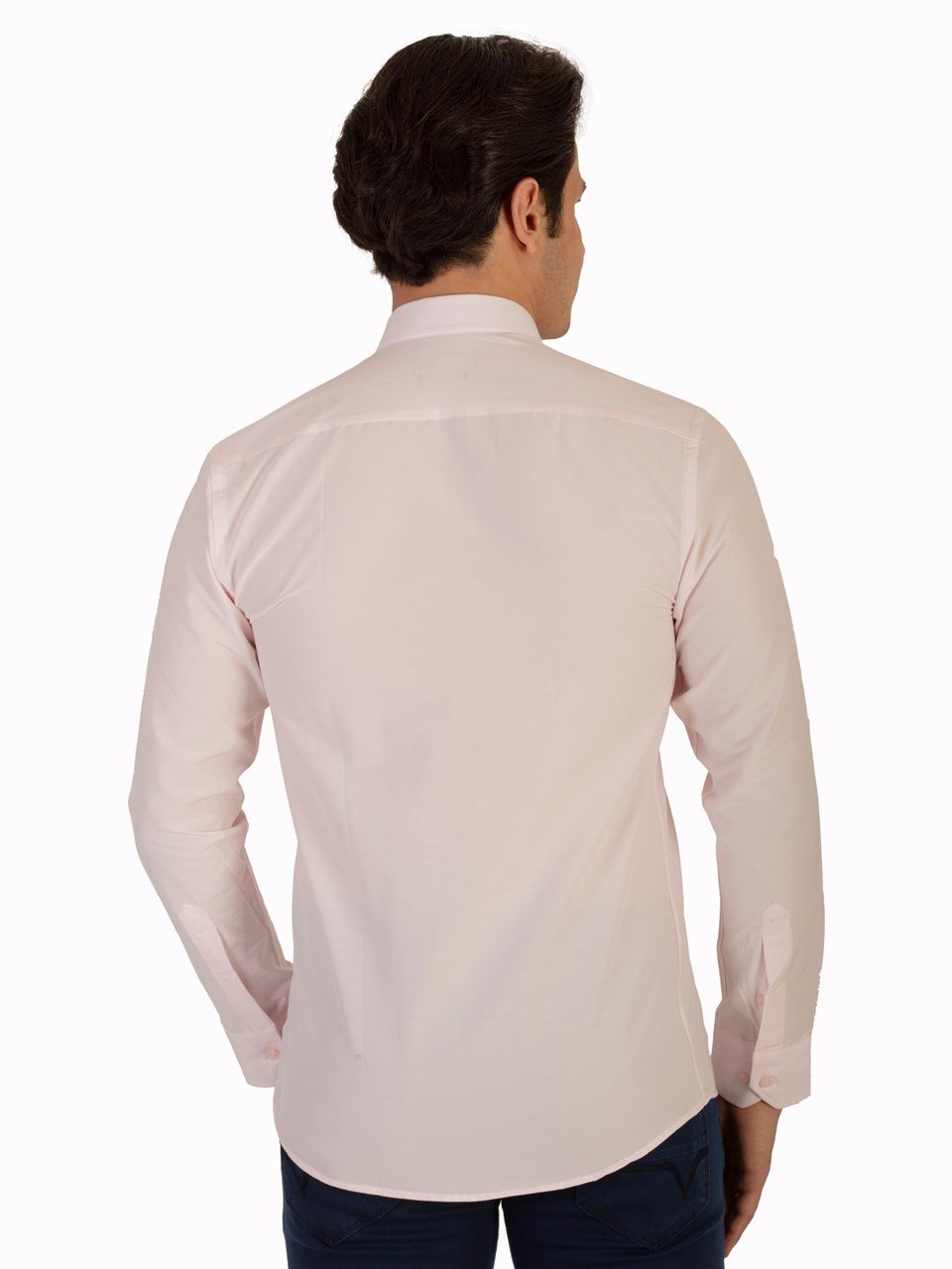  Morven Erkek A-Pembe Slim Fit Dar Kesim Düz Sert Yaka Uzun Kollu Gömlek