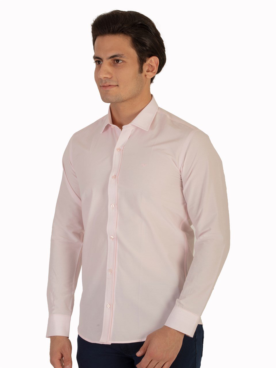  Morven Erkek A-Pembe Slim Fit Dar Kesim Düz Sert Yaka Uzun Kollu Gömlek