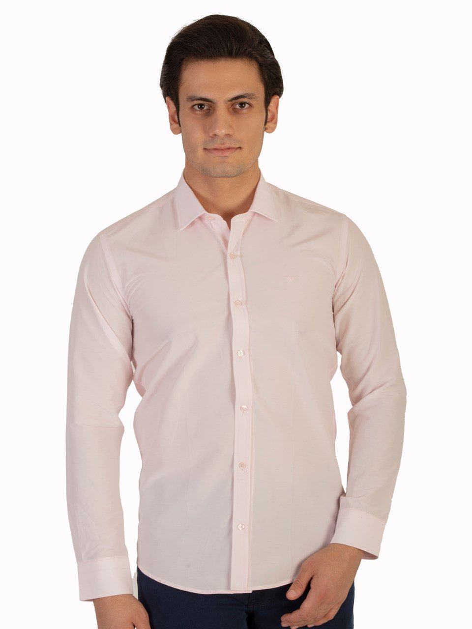  Morven Erkek A-Pembe Slim Fit Dar Kesim Düz Sert Yaka Uzun Kollu Gömlek