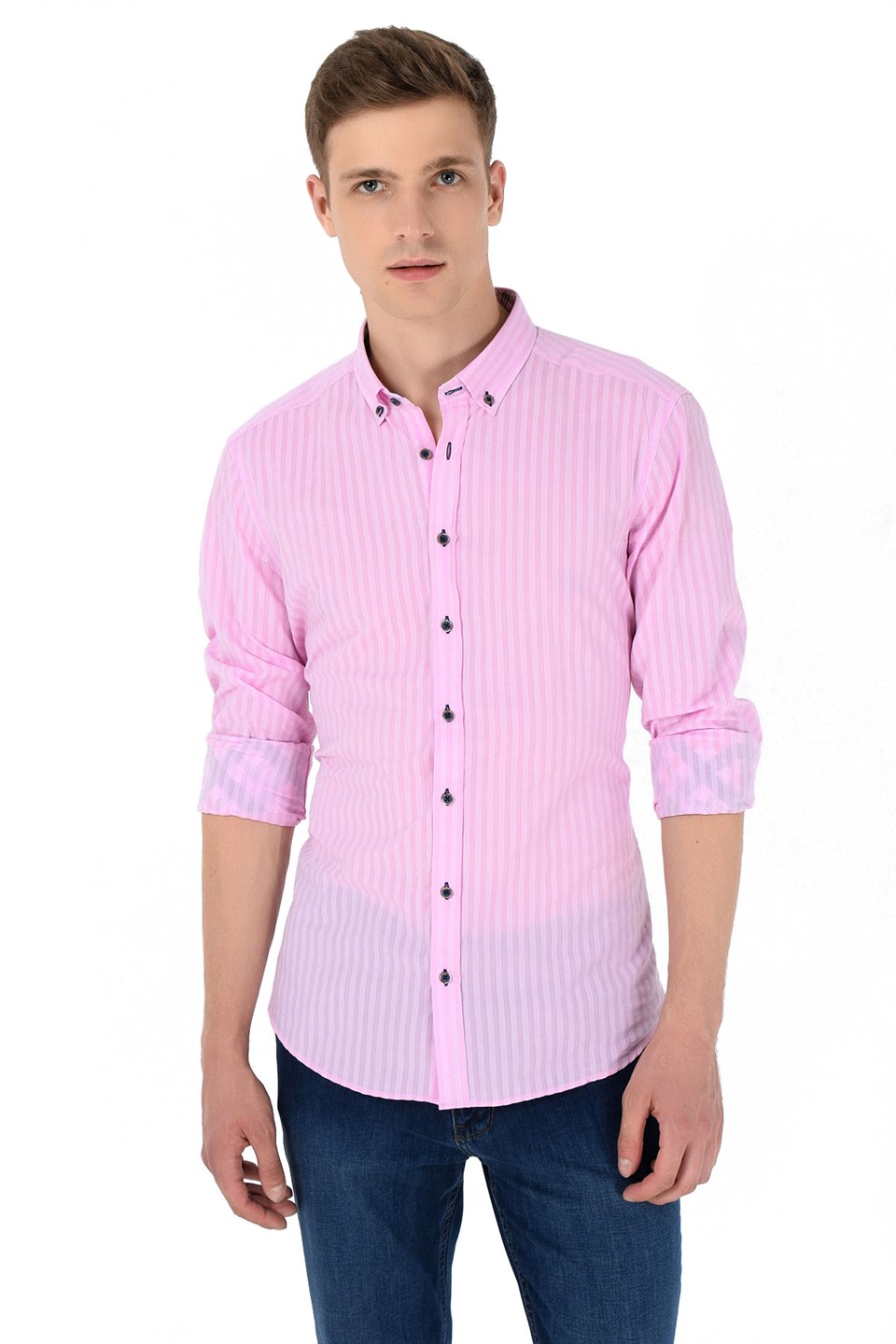  Morven Erkek Agrive Slim Fit Uzun Kollu Gömlek Pembe