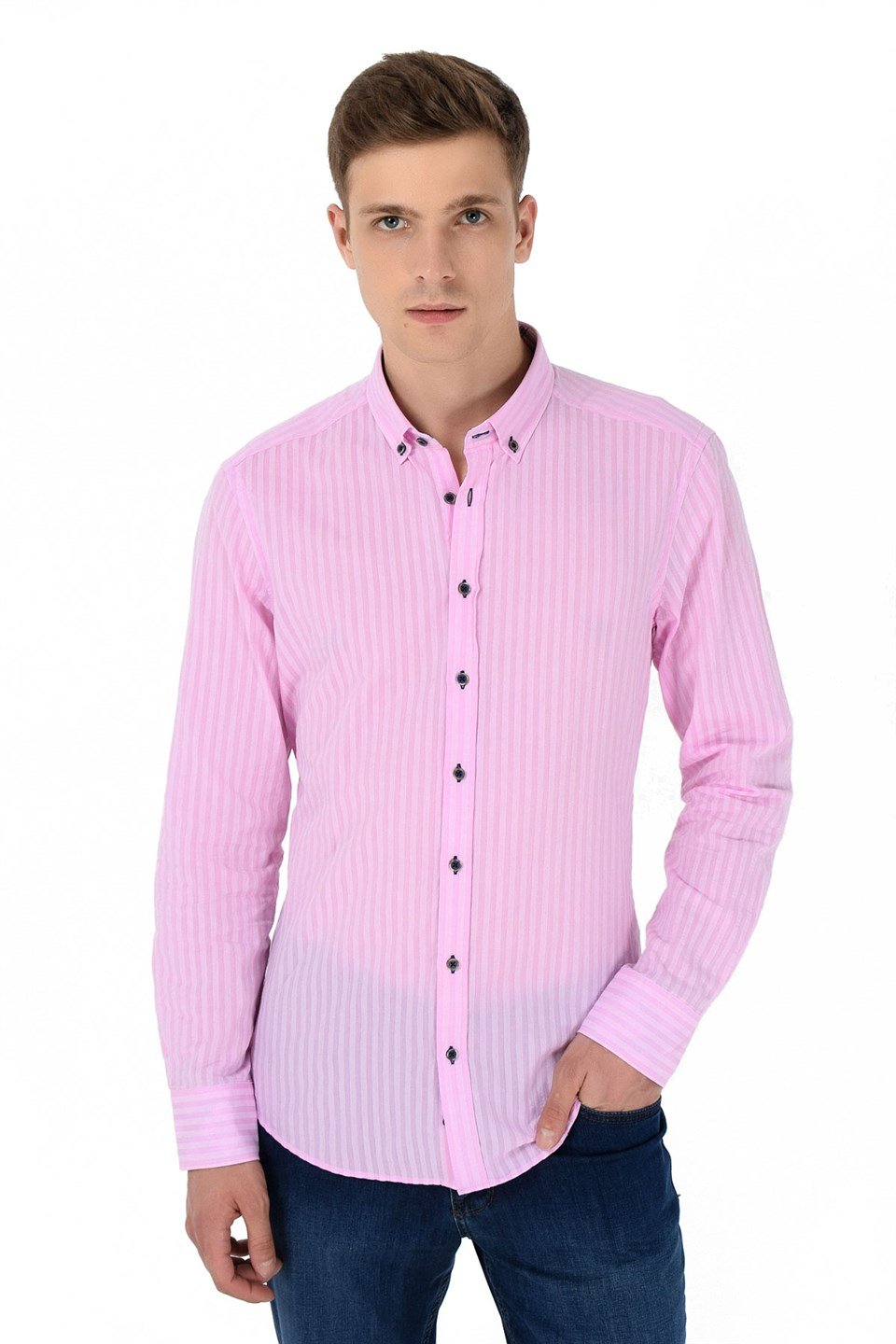  Morven Erkek Agrive Slim Fit Uzun Kollu Gömlek Pembe