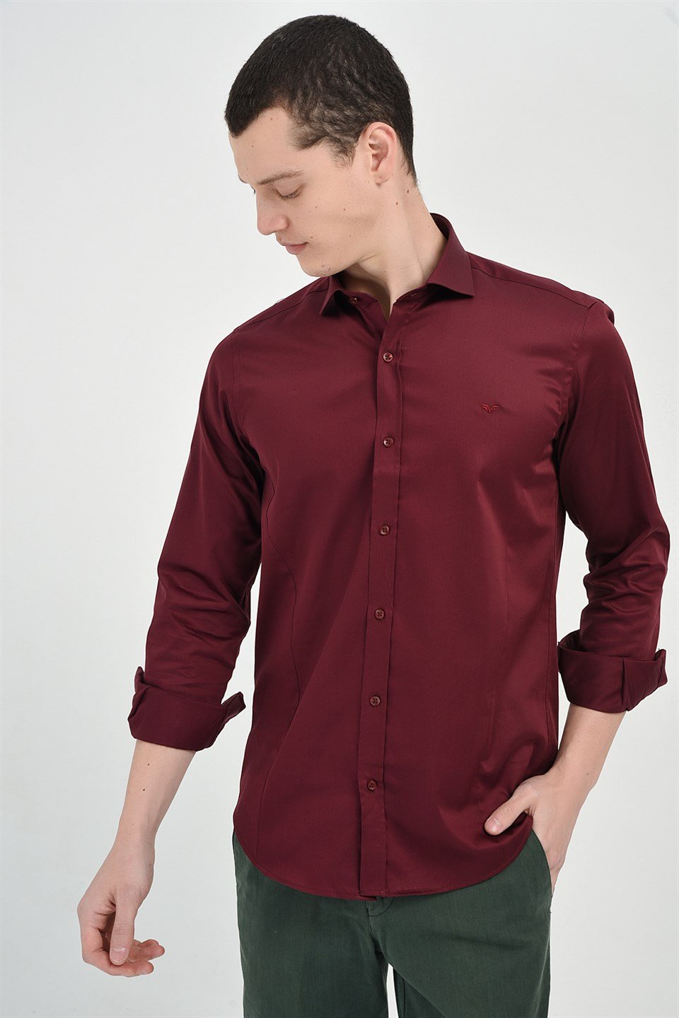  Morven Erkek Agrive Slim Fit Uzun Kollu Gömlek Bordo