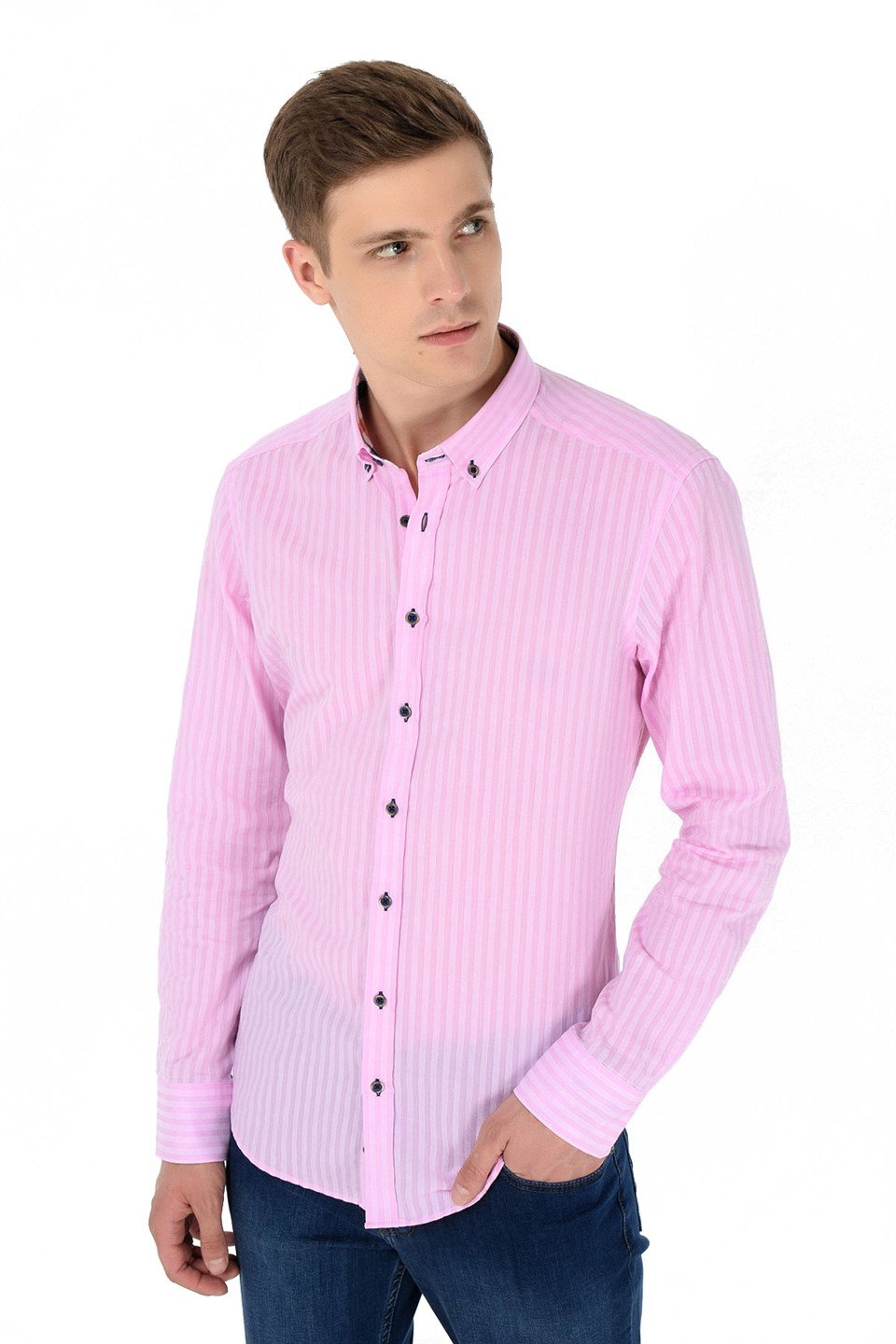  Morven Erkek Agrive Slim Fit Uzun Kollu Gömlek Pembe