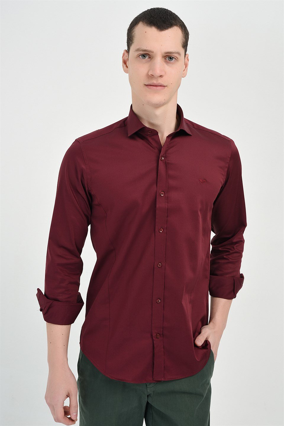  Morven Erkek Agrive Slim Fit Uzun Kollu Gömlek Bordo