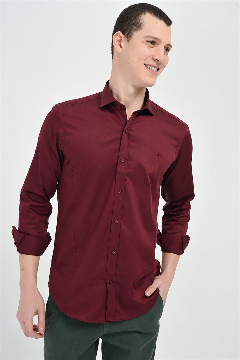  Morven Erkek Agrive Slim Fit Uzun Kollu Gömlek Bordo