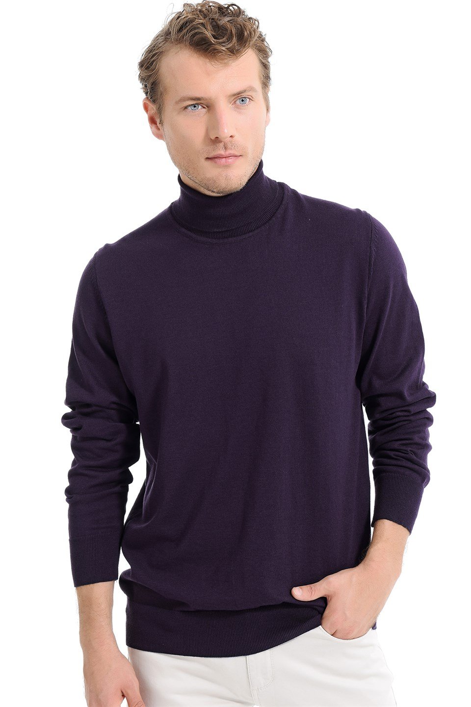 Morven Erkek Basic Dinamik Fit Tam Balıkçı Triko Yaka Koyu Mor