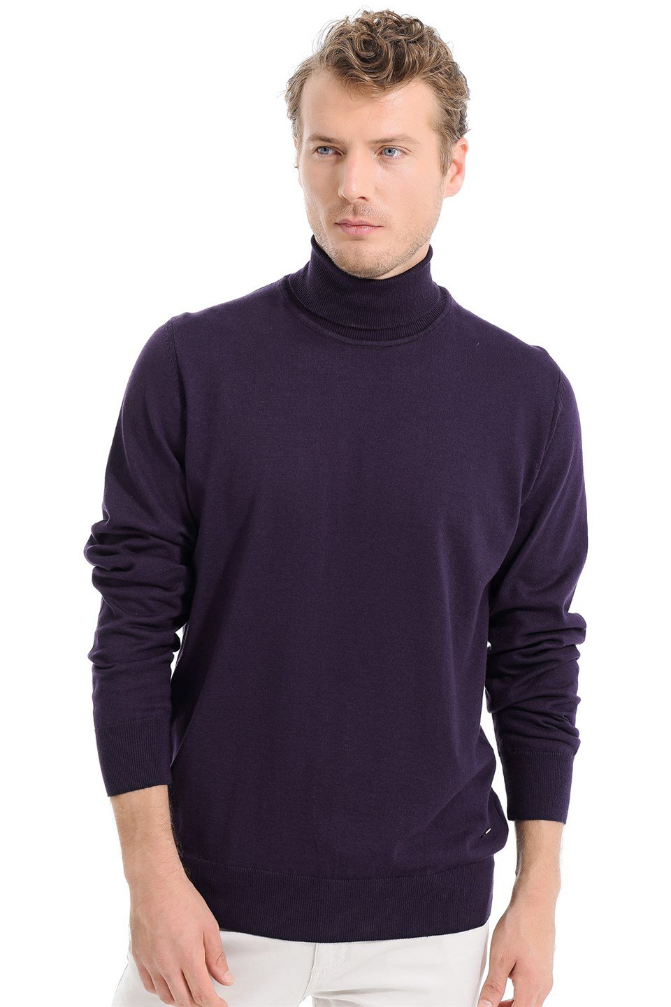  Morven Erkek Basic Dinamik Fit Tam Balıkçı Triko Yaka Koyu Mor