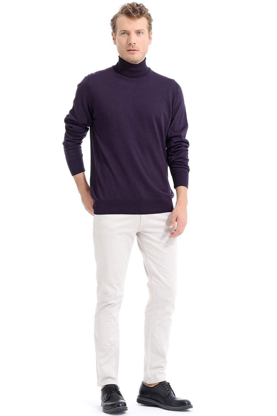  Morven Erkek Basic Dinamik Fit Tam Balıkçı Triko Yaka Koyu Mor