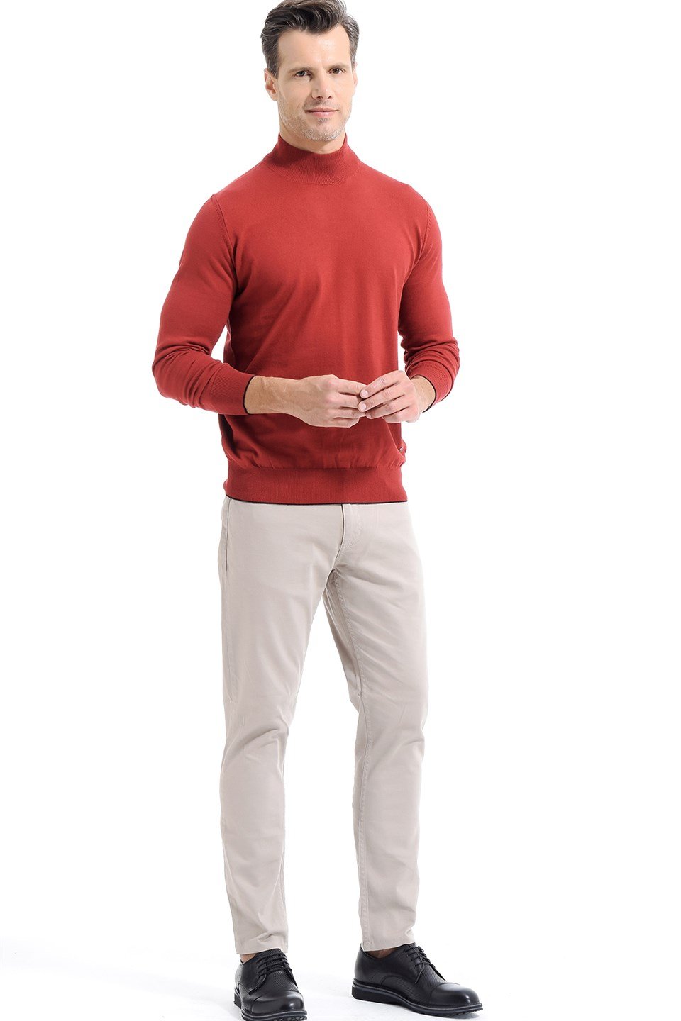  Morven Erkek Basic Dinamik Fit Yarım Balıkçı Triko Kazak Koyu Bordo