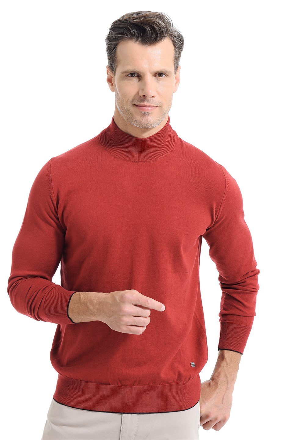  Morven Erkek Basic Dinamik Fit Yarım Balıkçı Triko Kazak Koyu Bordo