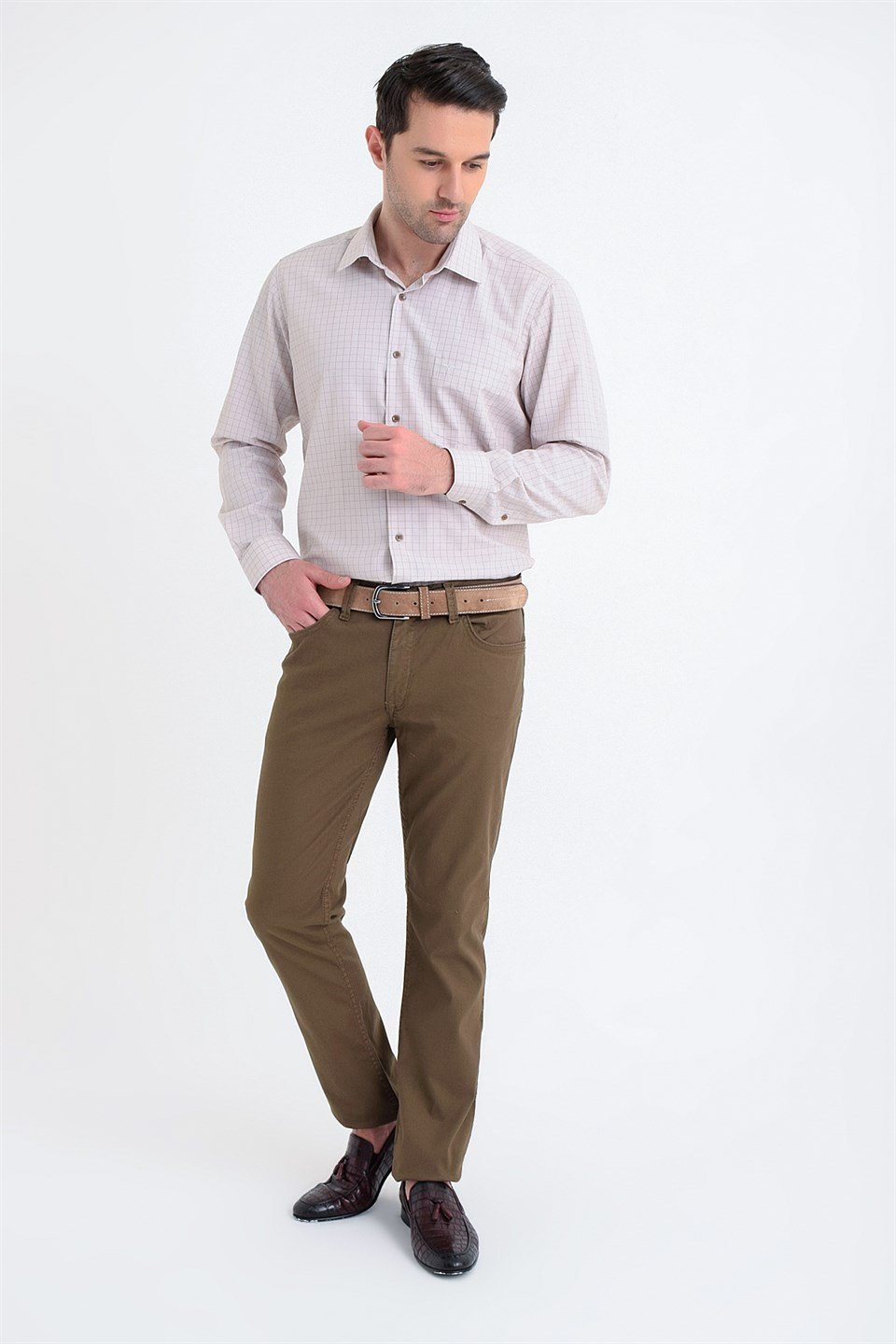  Morven Erkek Bej Boston Pamuklu Dynamic Fit Rahat Kesim 5 Cep Kot Pantolon