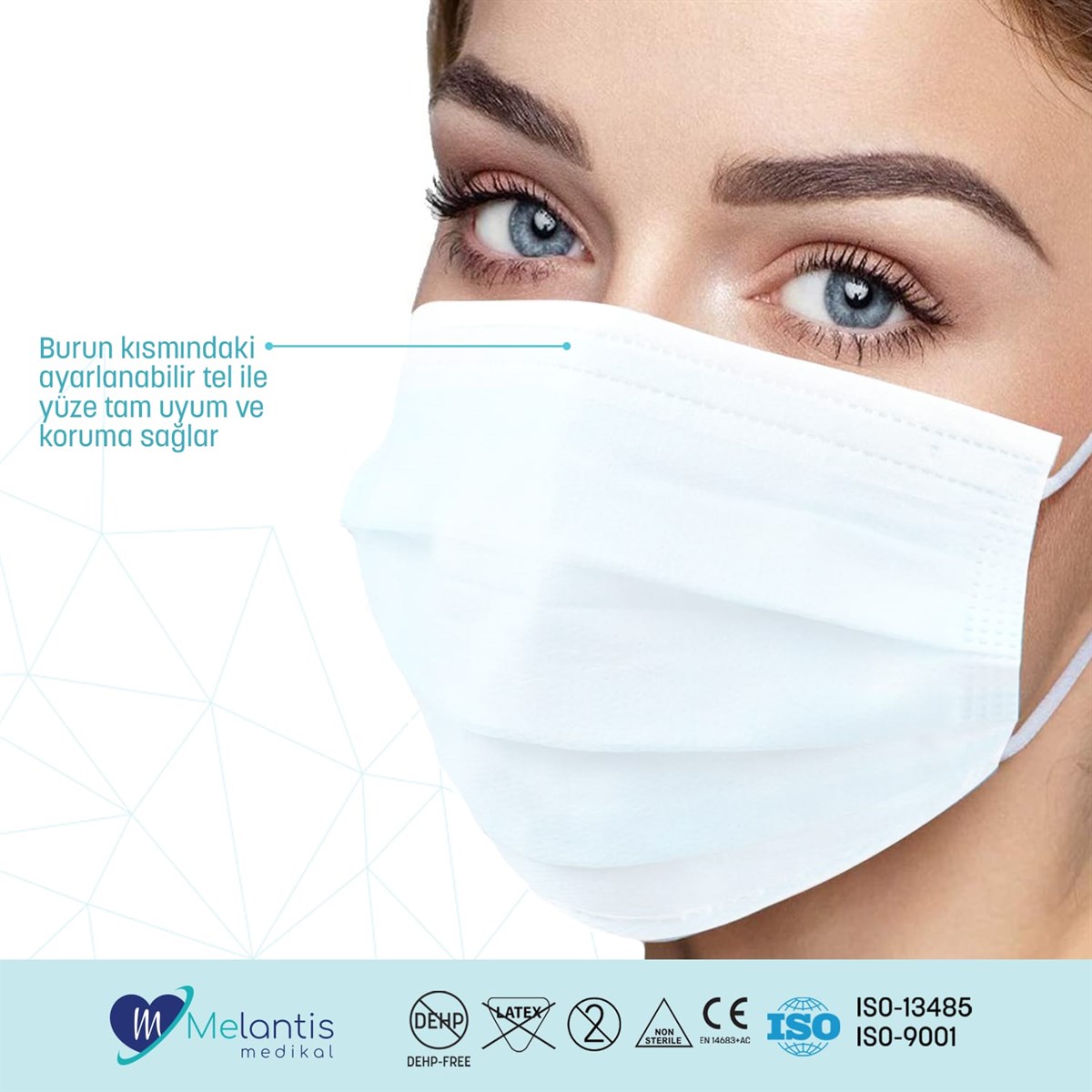  Morven Erkek Beyaz 3 Katlı Telli Cerrahi Maske 10'lu X 10 Kutu