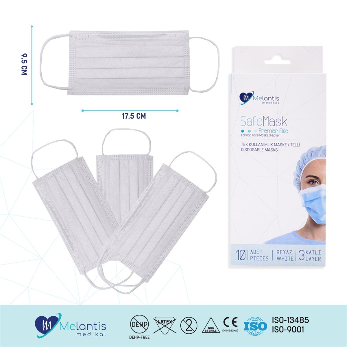  Morven Erkek Beyaz 3 Katlı Telli Cerrahi Maske 10'lu X 10 Kutu
