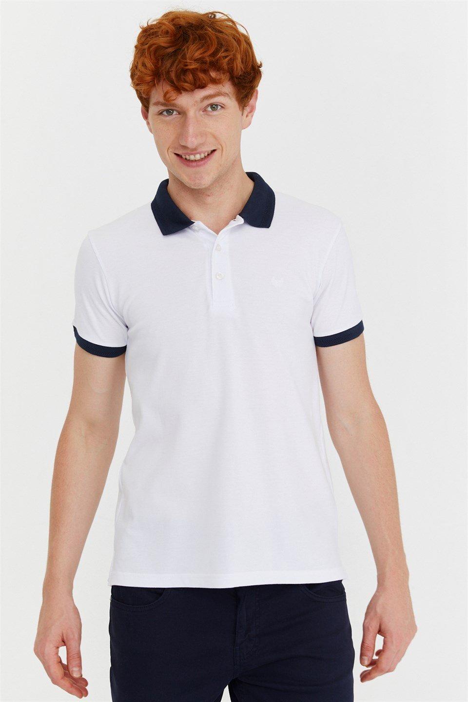  Morven Erkek Beyaz Basic Polo Yaka Cepsiz Dynamik Fit Rahat Kesim T-Shirt