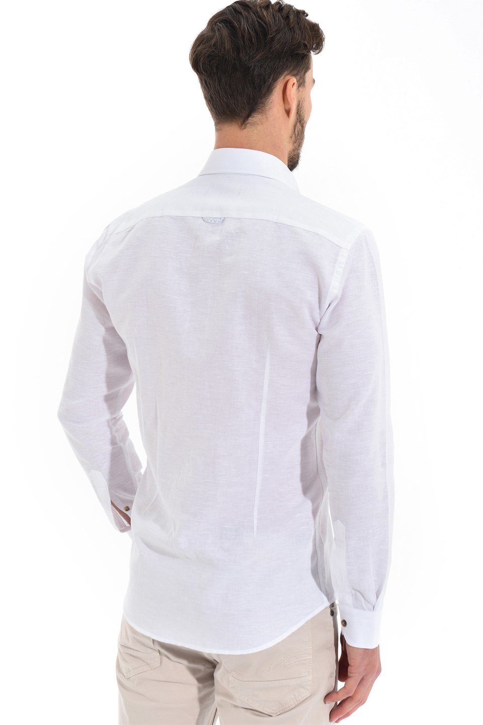  Morven Erkek Beyaz Kilyos Slim Fit Dar Kesim Düz Düğmeli Yaka Uzun Kollu Gömlek