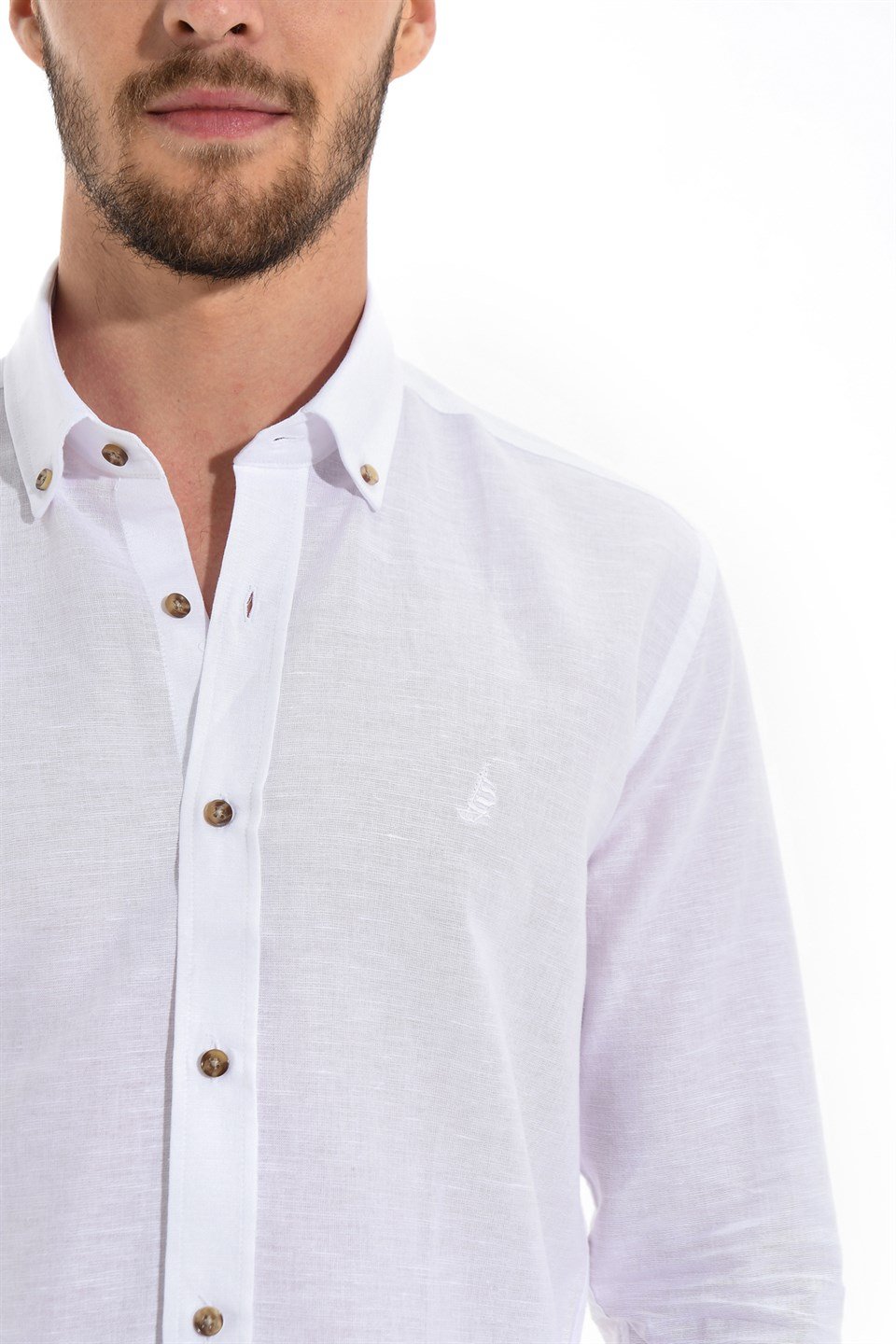  Morven Erkek Beyaz Kilyos Slim Fit Dar Kesim Düz Düğmeli Yaka Uzun Kollu Gömlek