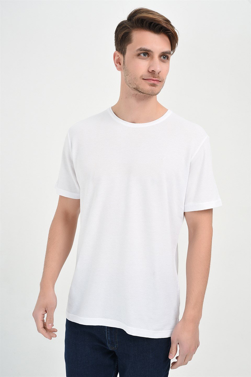  Morven Erkek Beyaz Roma Dinamik Fit Bisiklet Yaka T-Shirt