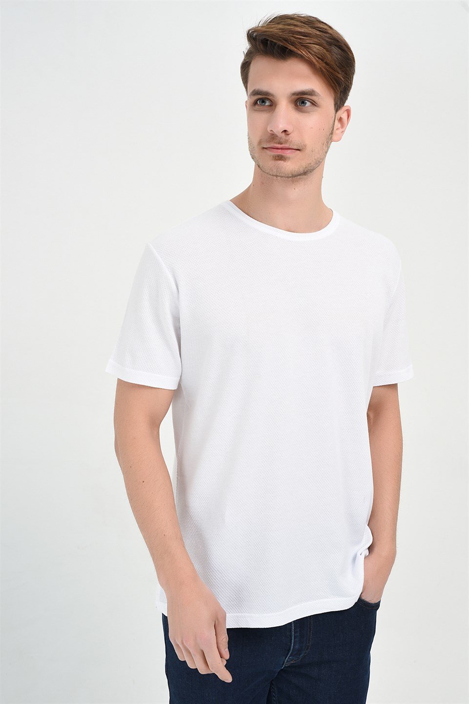  Morven Erkek Beyaz Roma Dinamik Fit Bisiklet Yaka T-Shirt