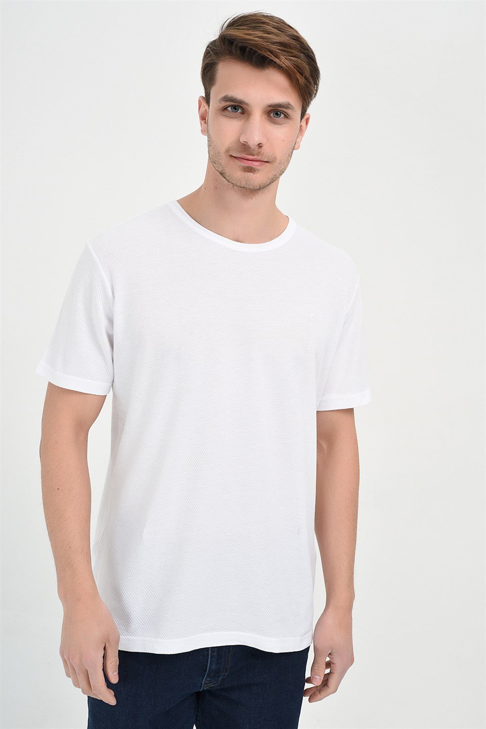  Morven Erkek Beyaz Roma Dinamik Fit Bisiklet Yaka T-Shirt