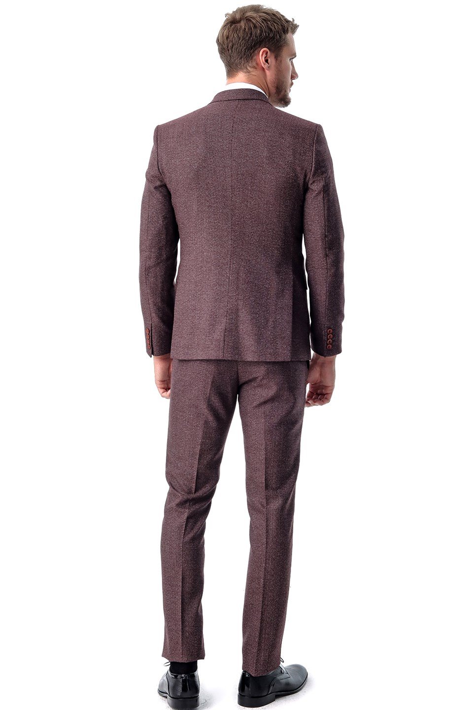  Morven Erkek Bordo Carrera Desenli  Slim Fit Dar Kesim Yelekli 6 Drop Takım Elbise