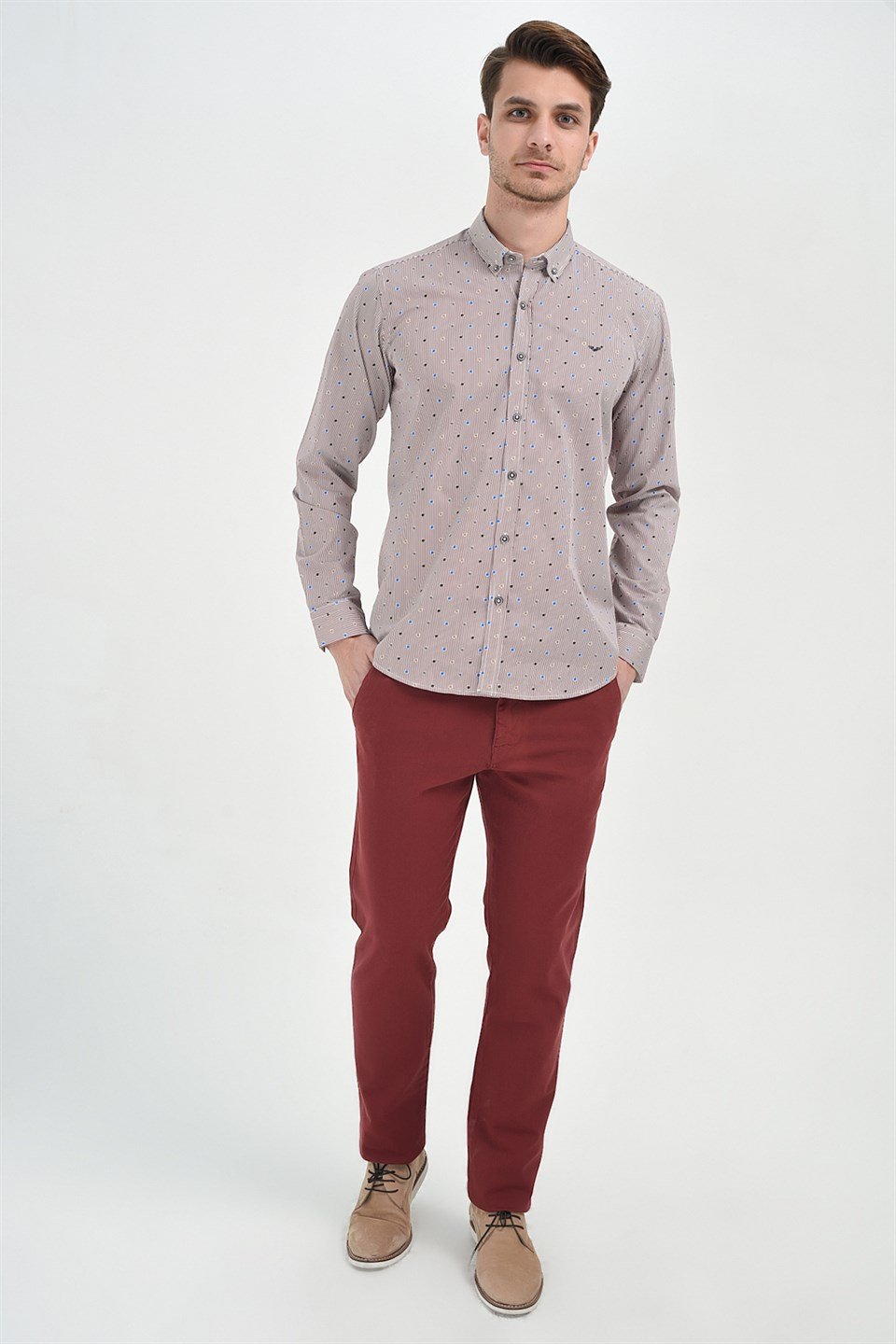  Morven Erkek Bordo Piefti Dinamik Fit Pantolon