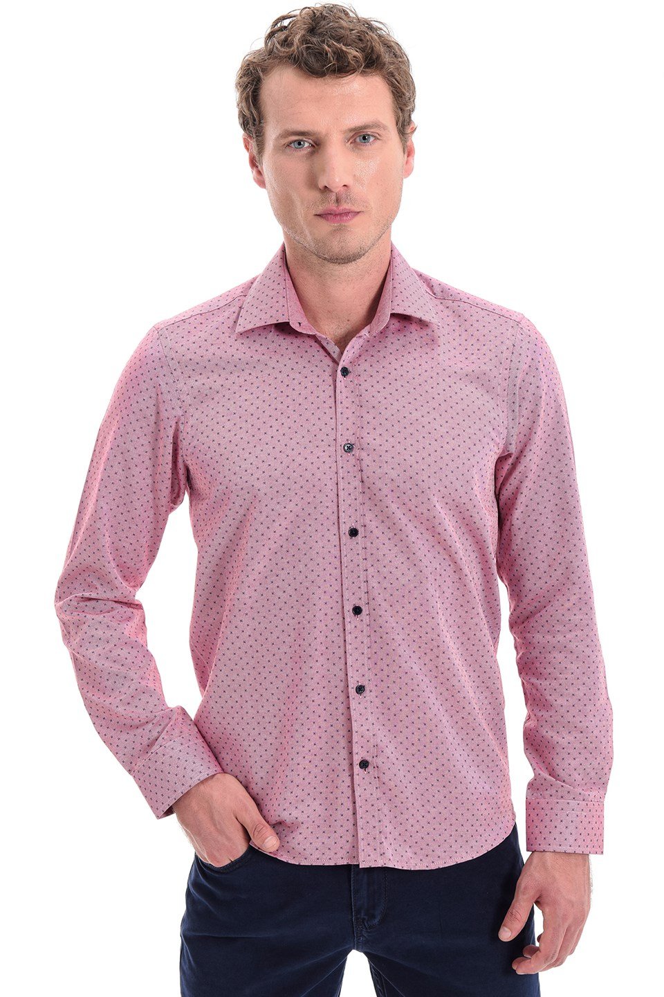  Morven Erkek Bordo Saldera Ekstra Slim Fit Çok Dar Sert Yaka Düz Uzun Kollu Gömlek